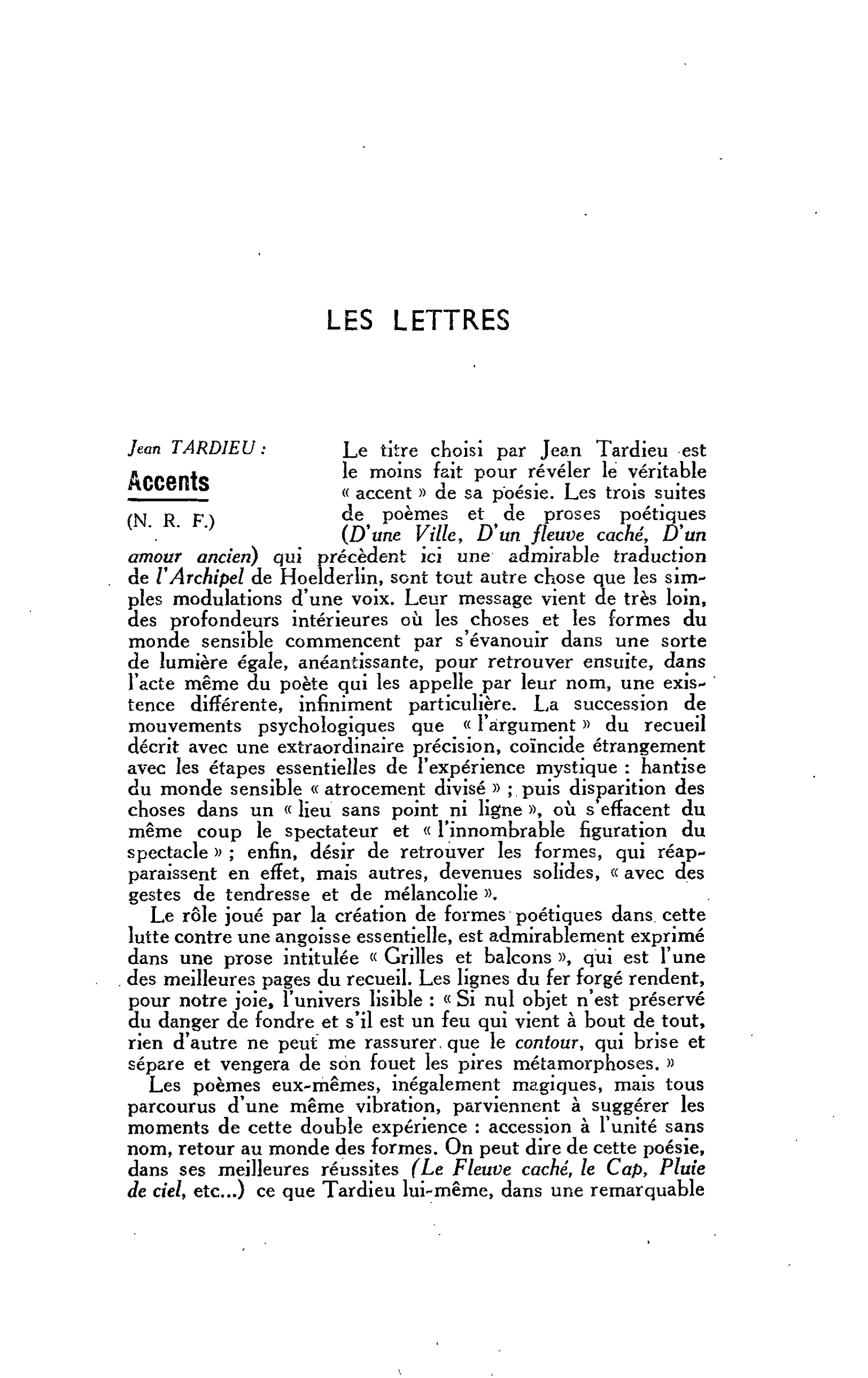 LES LETTRES : Accents Jean TARDIEU