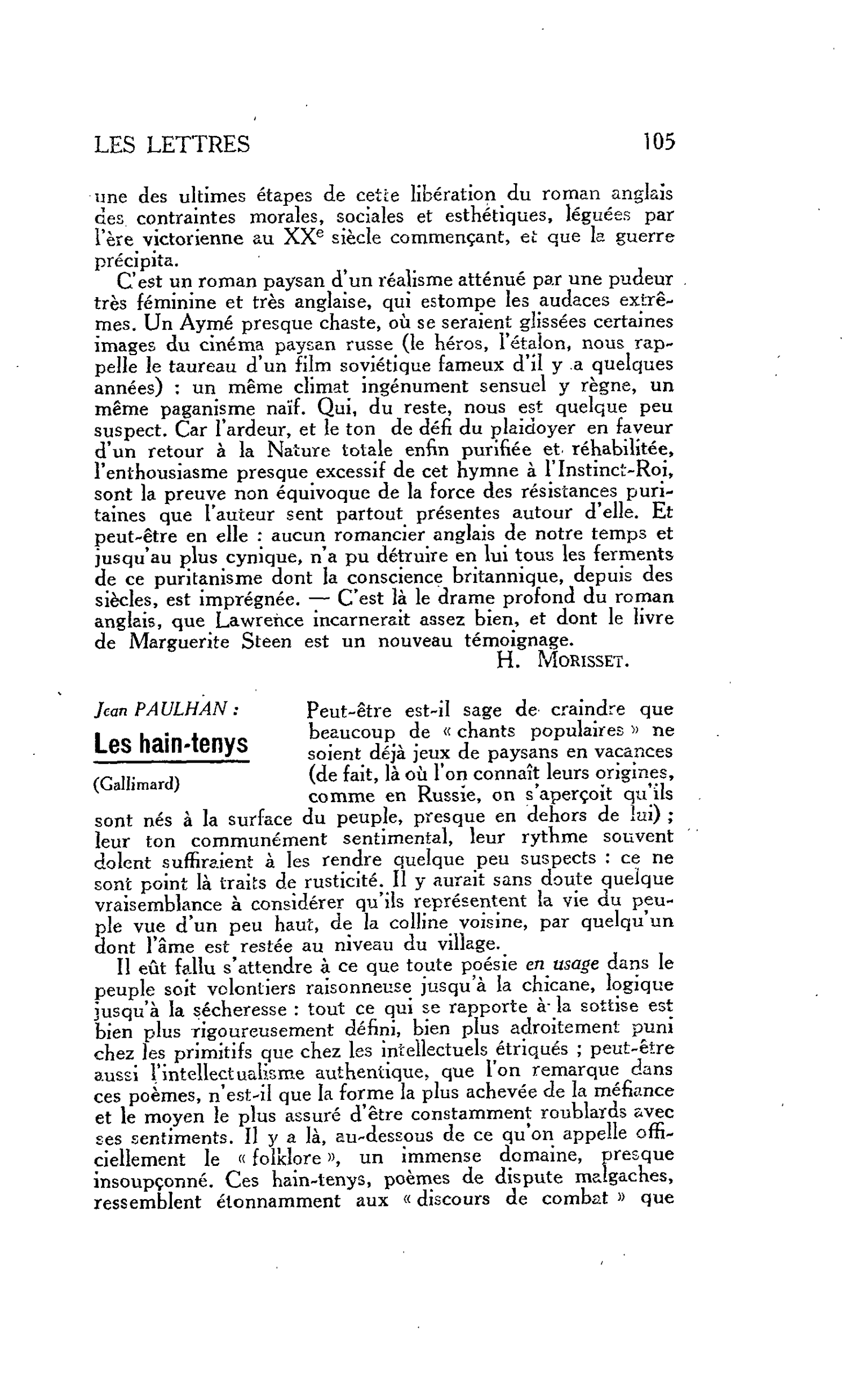 LES LETTRES. Jean PAULHAN : Les hain-tenys