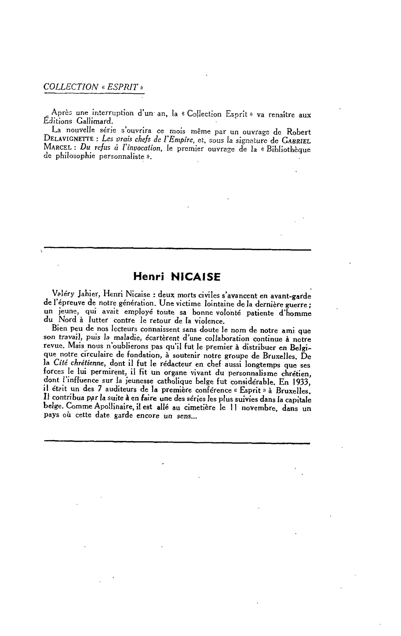 LES LETTRES : COLLECTION « ESPRIT »