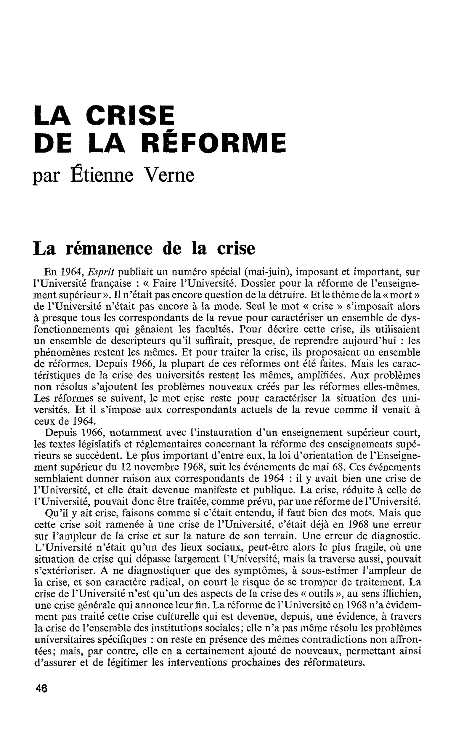 LA CRISE DE LA RÉFORME