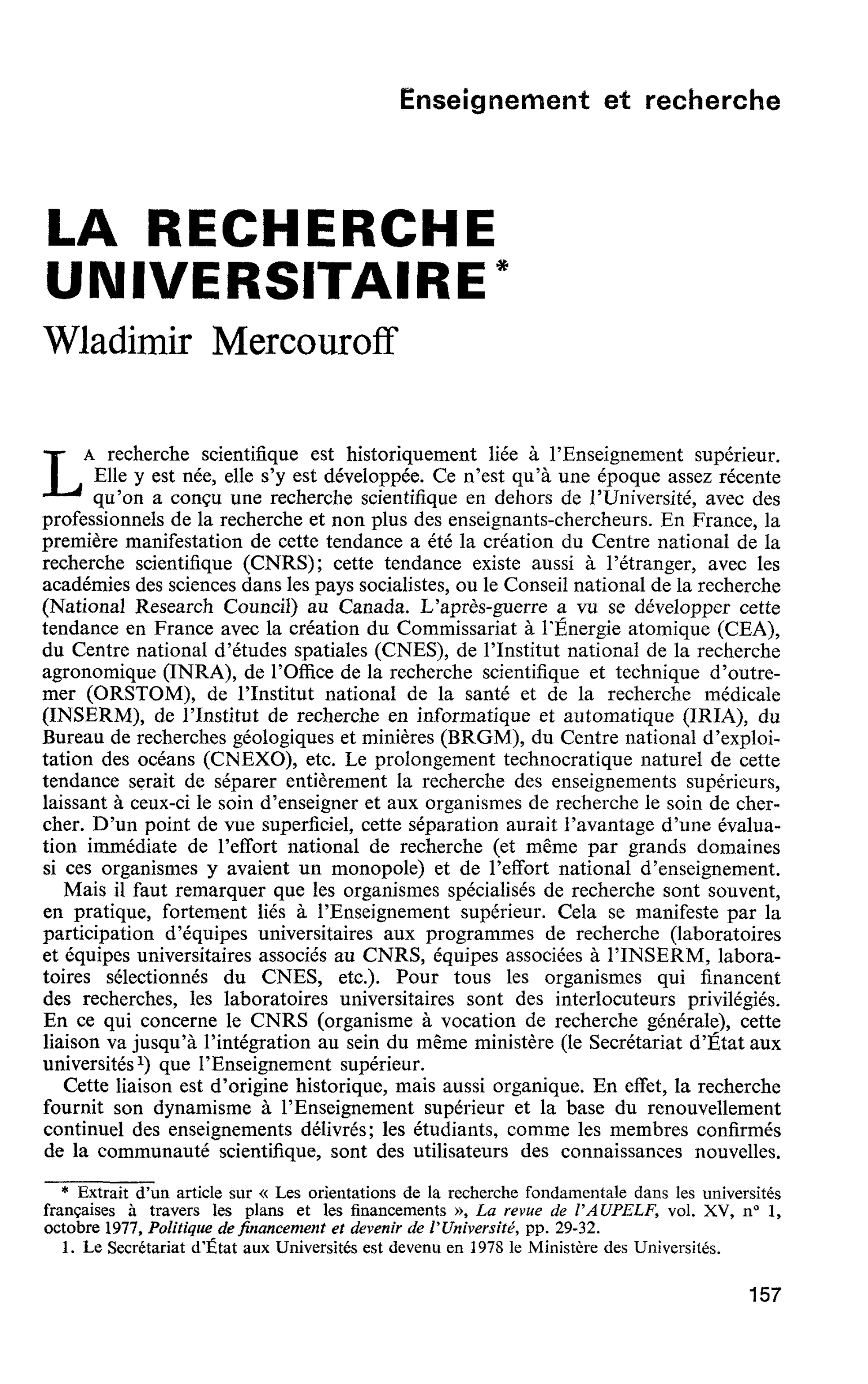 LA RECHERCHE UNIVERSITAIRE