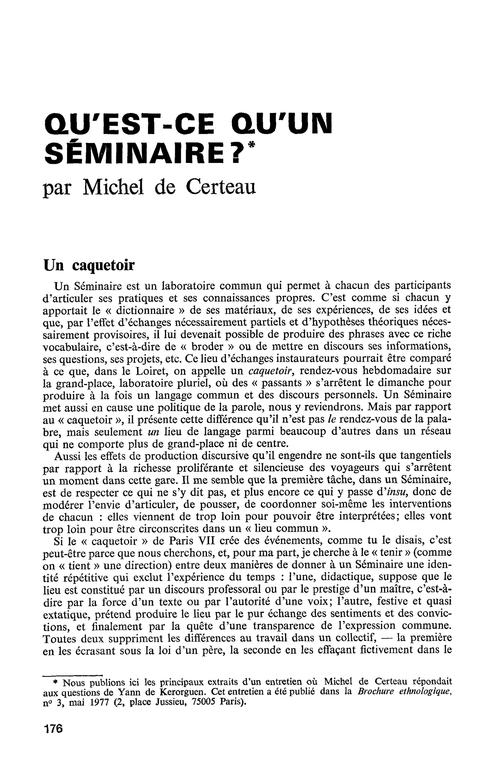 QU’EST-CE QU’UN SÉMINAIRE ?