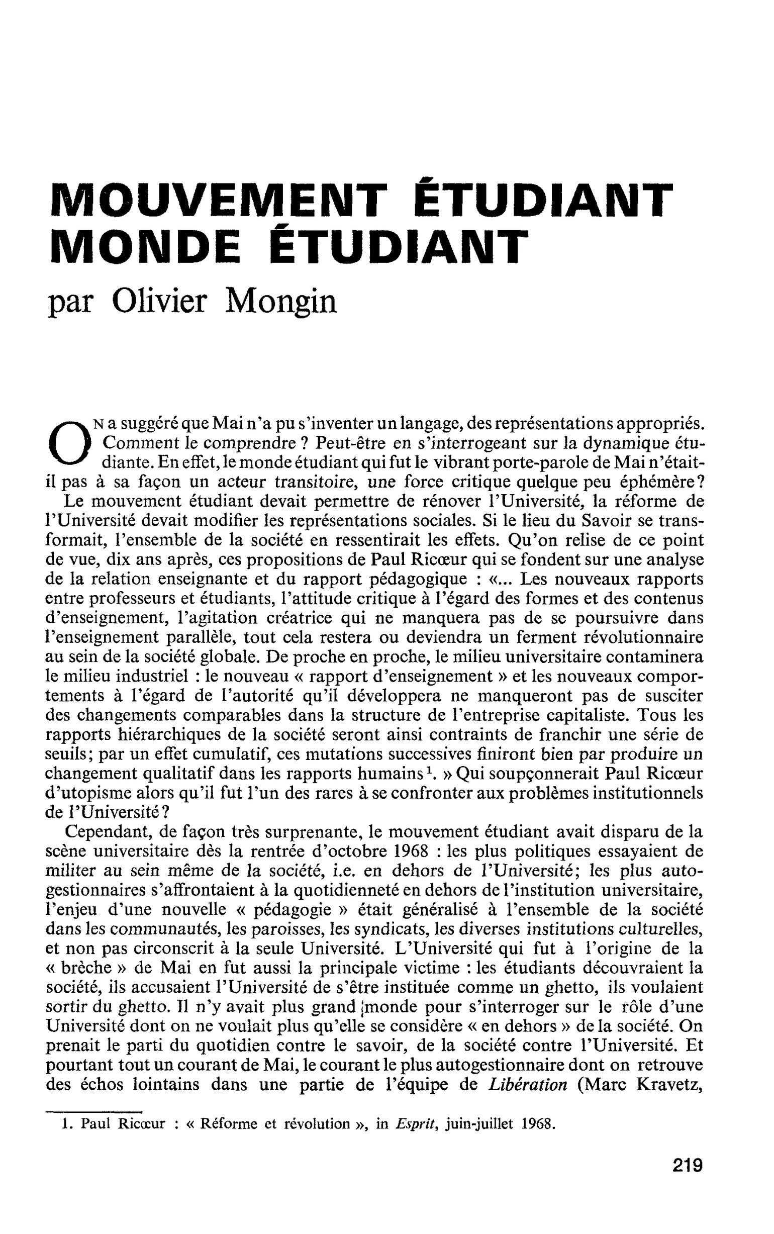 Mouvement étudiant. Monde étudiant