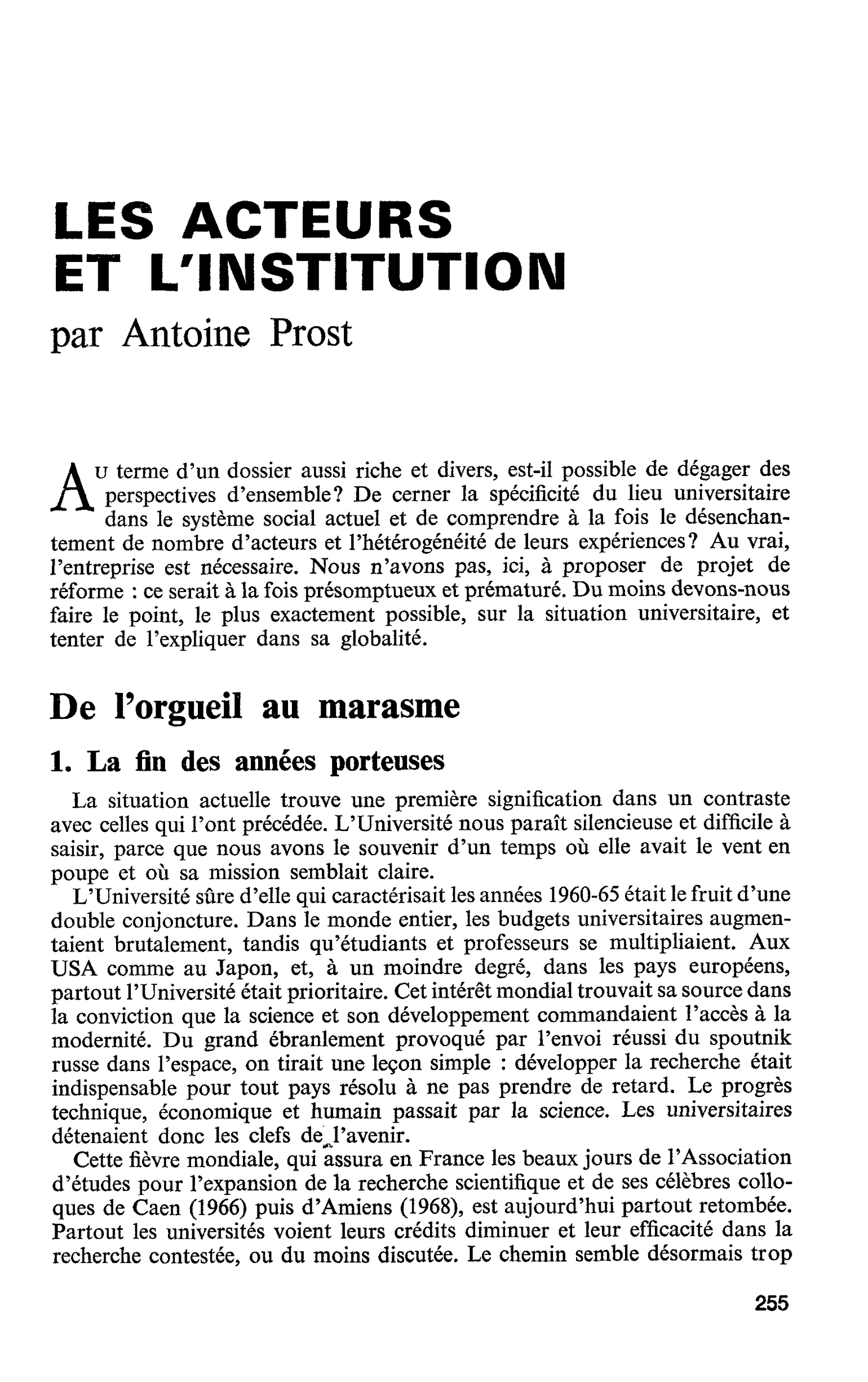 LES ACTEURS ET L’INSTITUTION