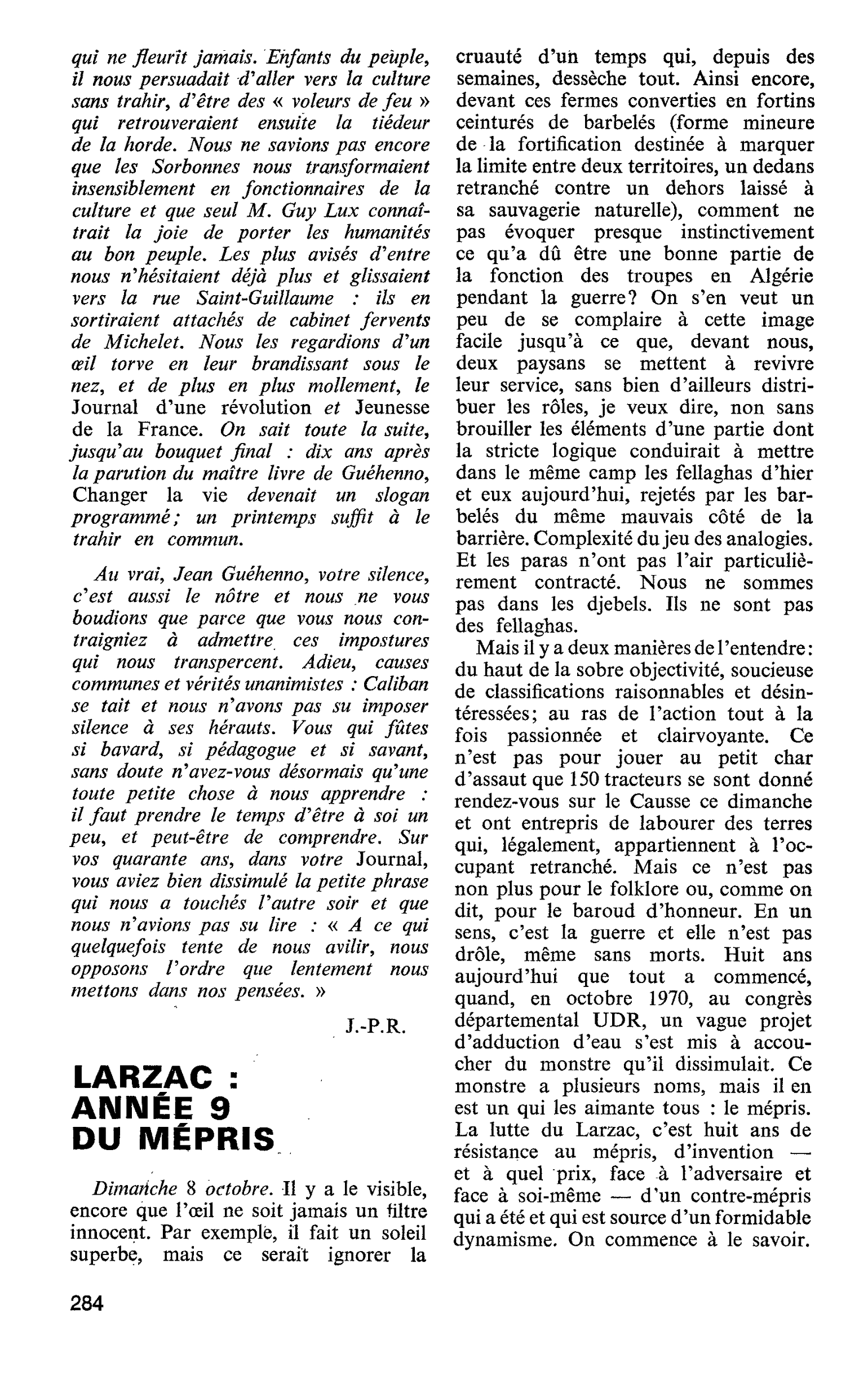 LARZAC : ANNÉE 9 DU MÉPRIS