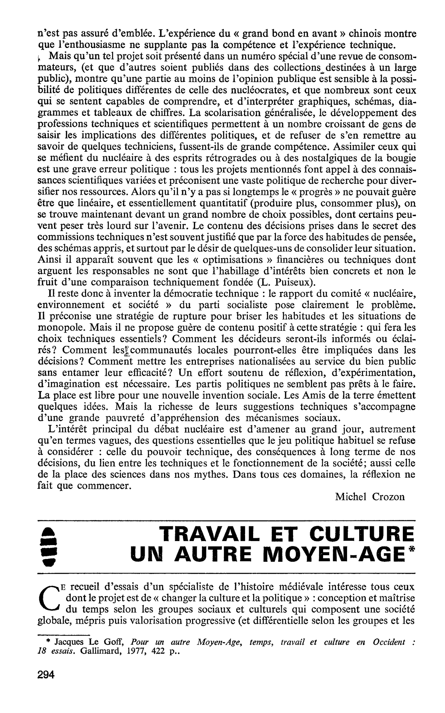 TRAVAIL ET CULTURE UN AUTRE MOYEN-AGE