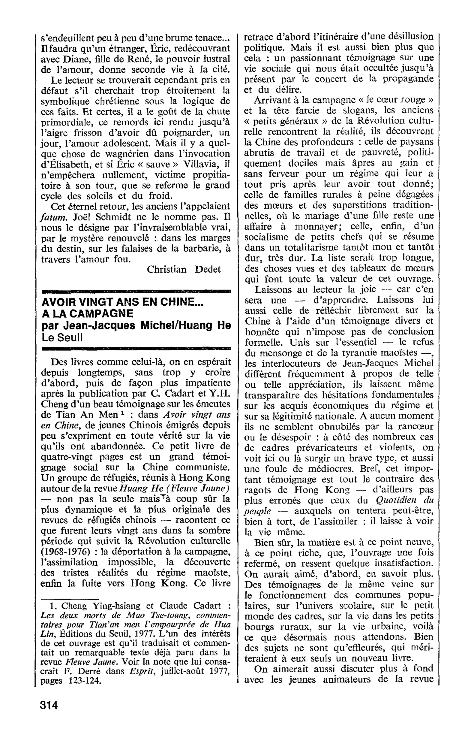AVOIR VINGT ANS EN CHINE… A LA CAMPAGNE par Jean-Jacques Michel/Huang He