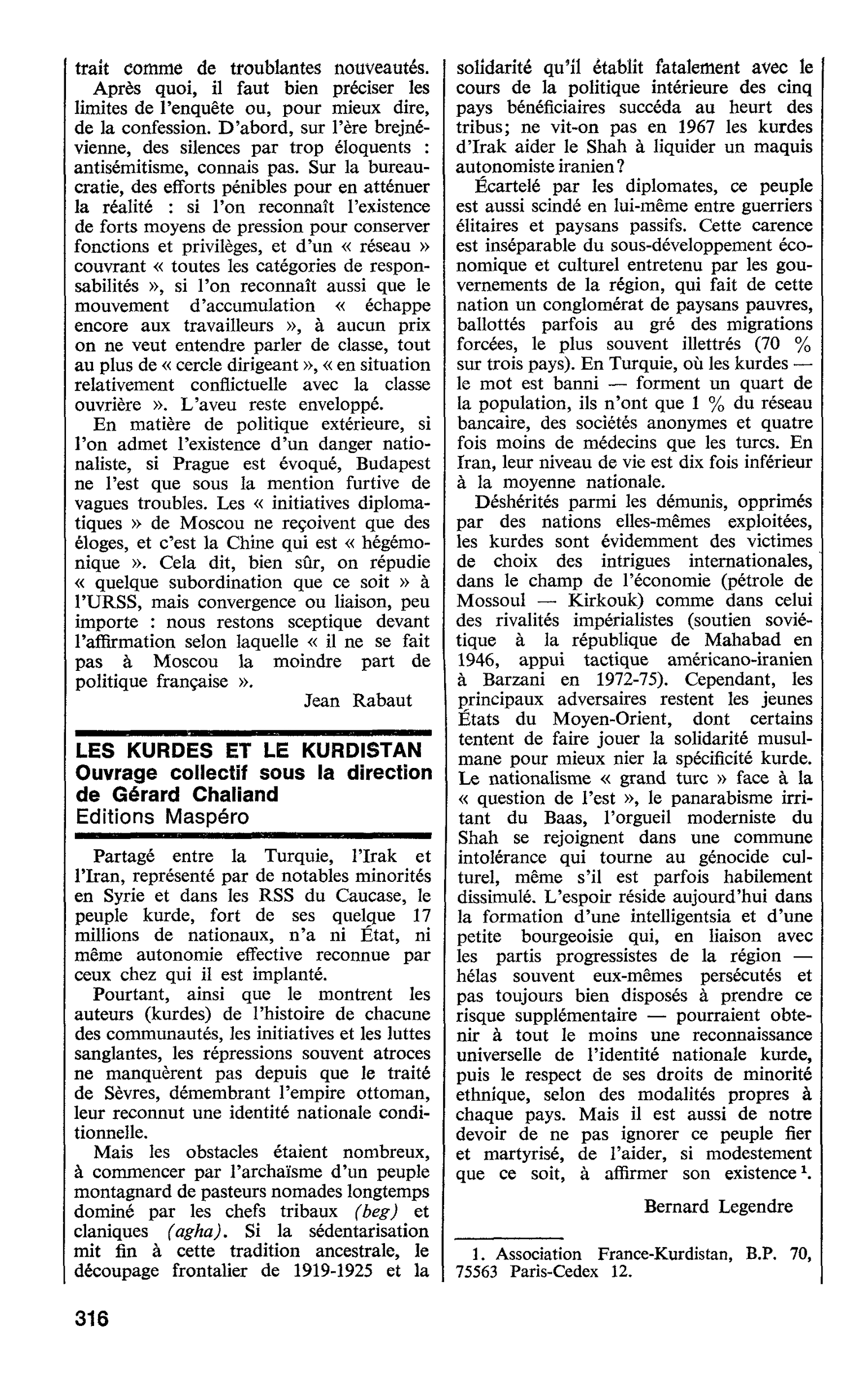 LES KURDES ET LE KURDISTAN. Ouvrage collectif sous la direction de Gérard Chaliand