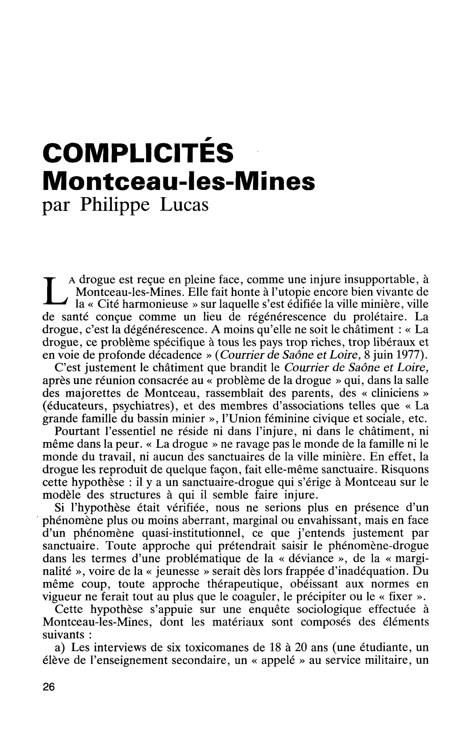 COMPLICITÉS. Montceau-les-Mines