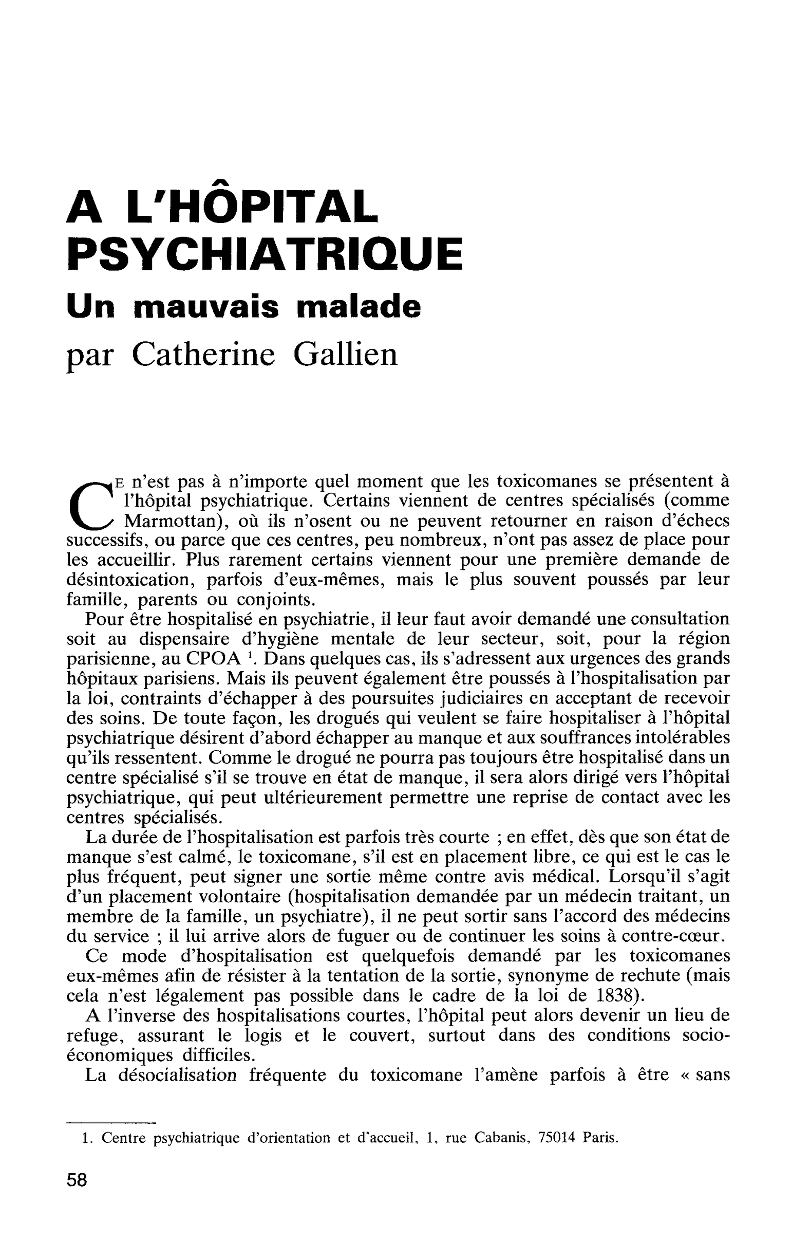 A L’HOPITAL PSYCHIATRIQUE. Un mauvais malade