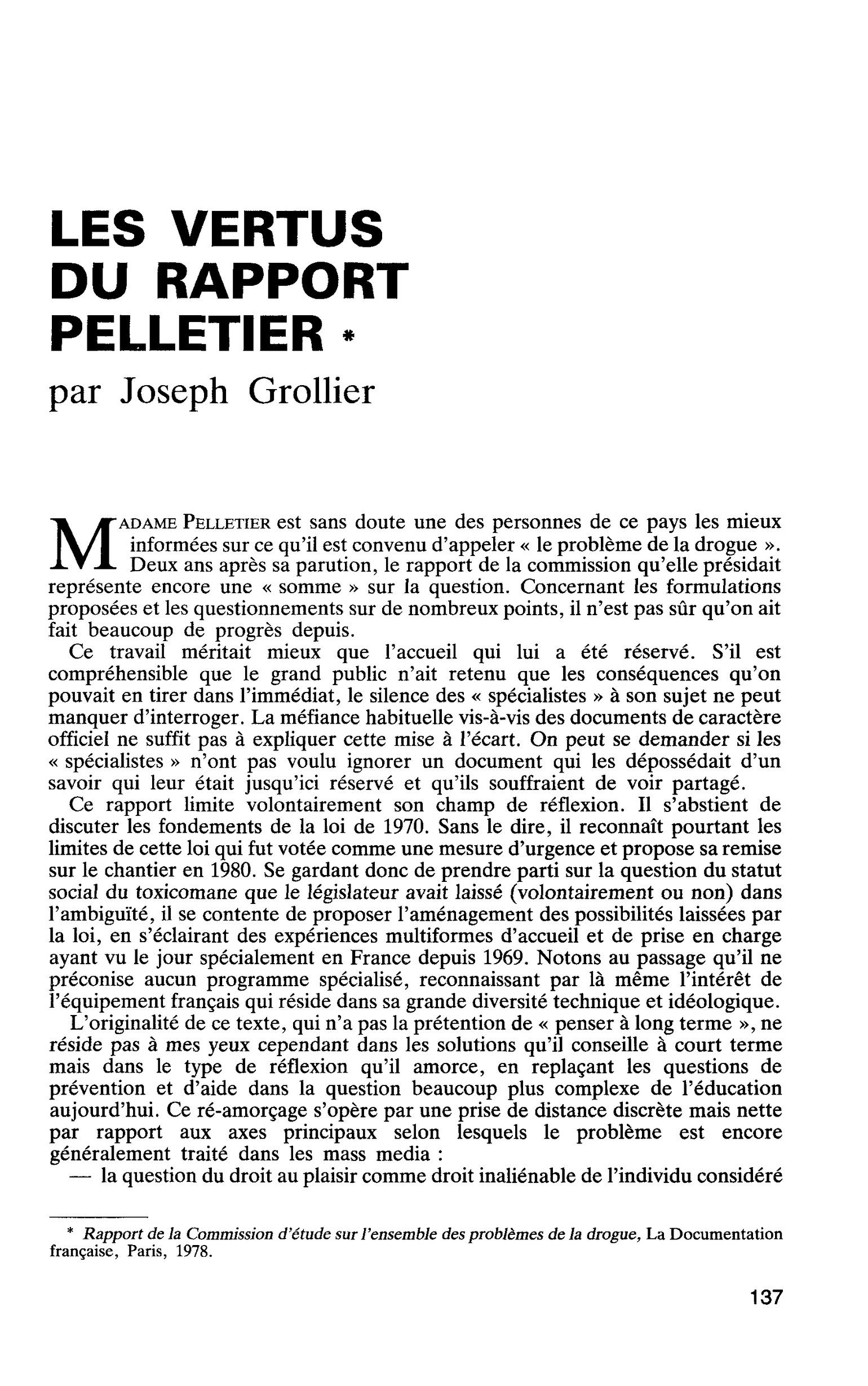 LES VERTUS DU RAPPORT PELLETIER