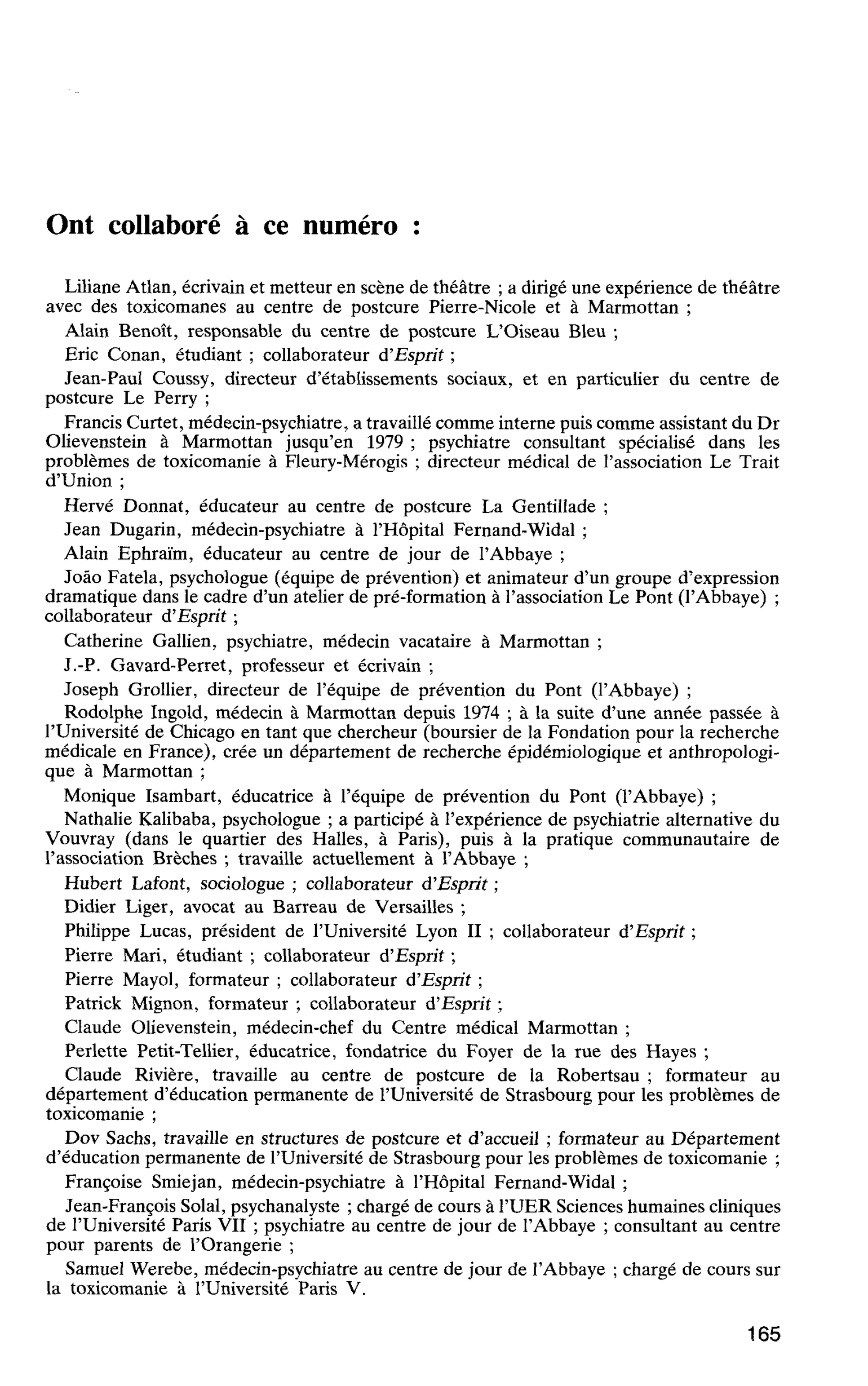 Ont collaboré à ce numéro