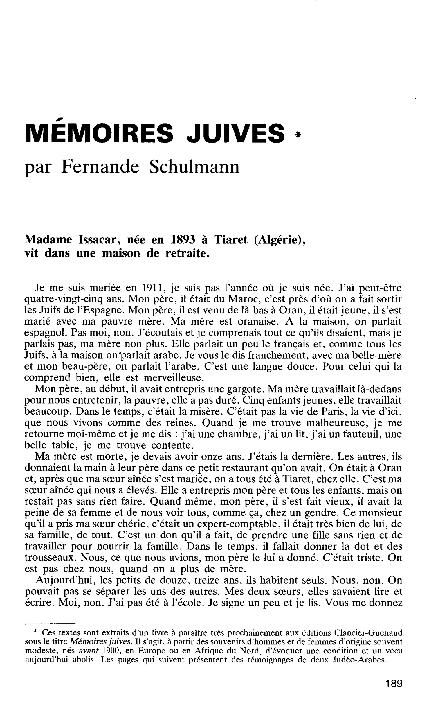 MÉMOIRES JUIVES