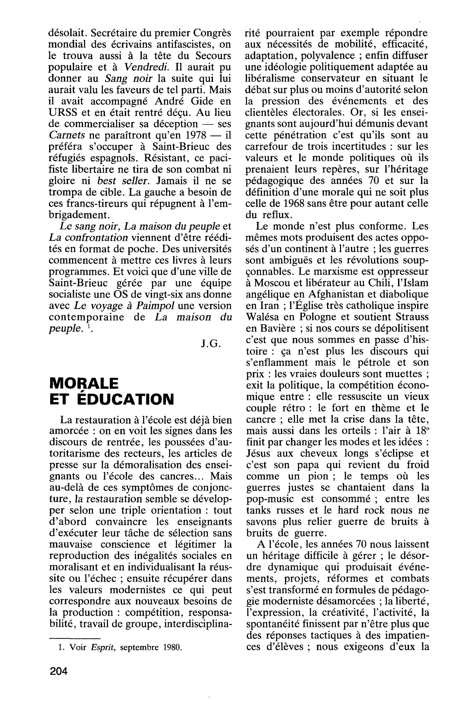MORALE ET ÉDUCATION