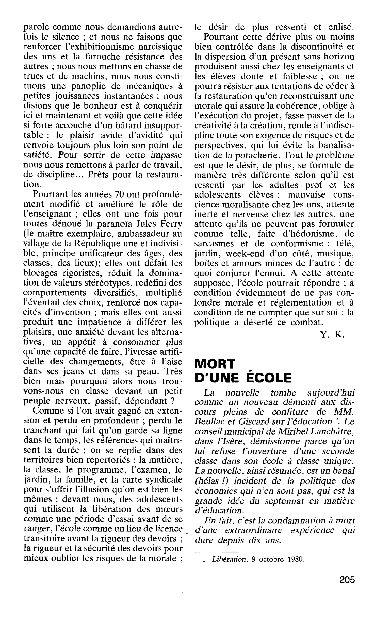 MORT D’UNE ÉCOLE