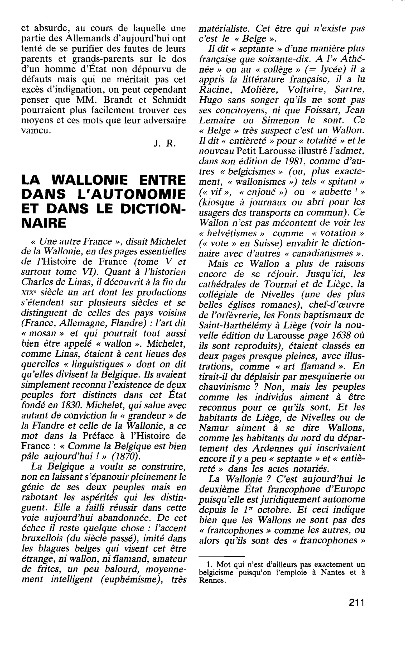 LA WALLONIE ENTRE DANS L’AUTONOMIE ET DANS LE DICTIONNAIRE