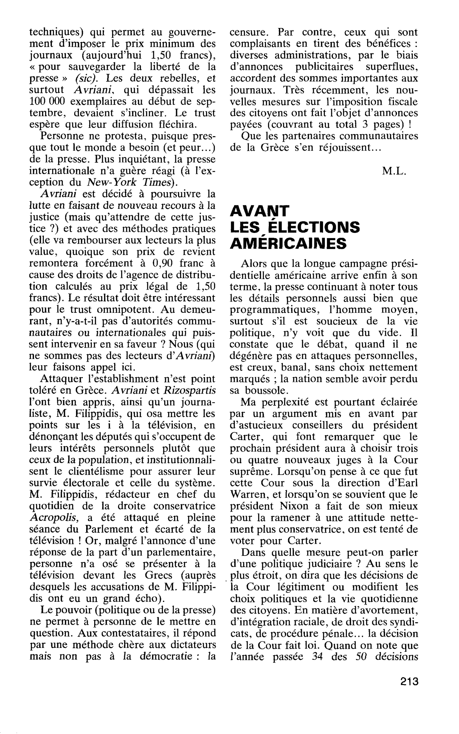 AVANT LES ÉLECTIONS AMÉRICAINES