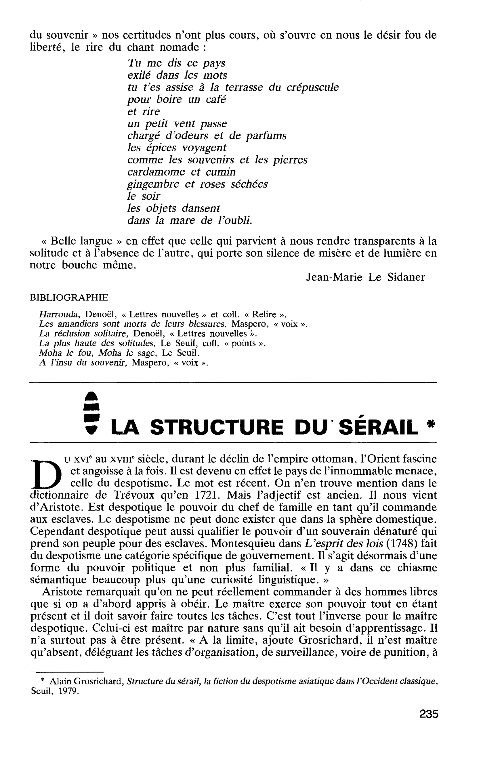 LA STRUCTURE DU SÉRAIL