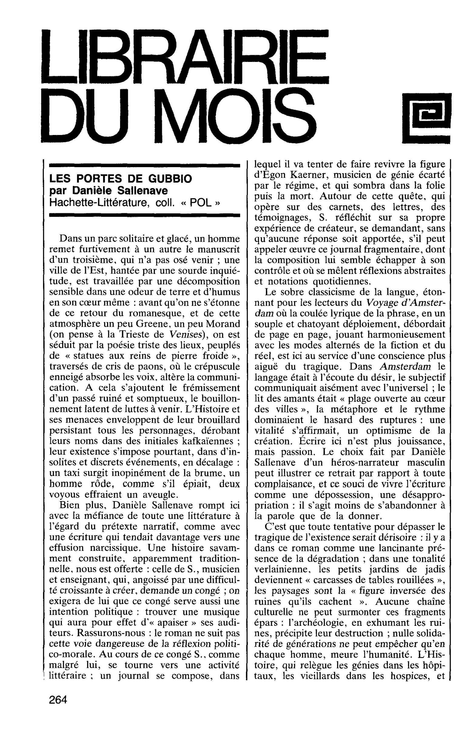 LES PORTES DE GUBBIO par Danièle Sallenave
