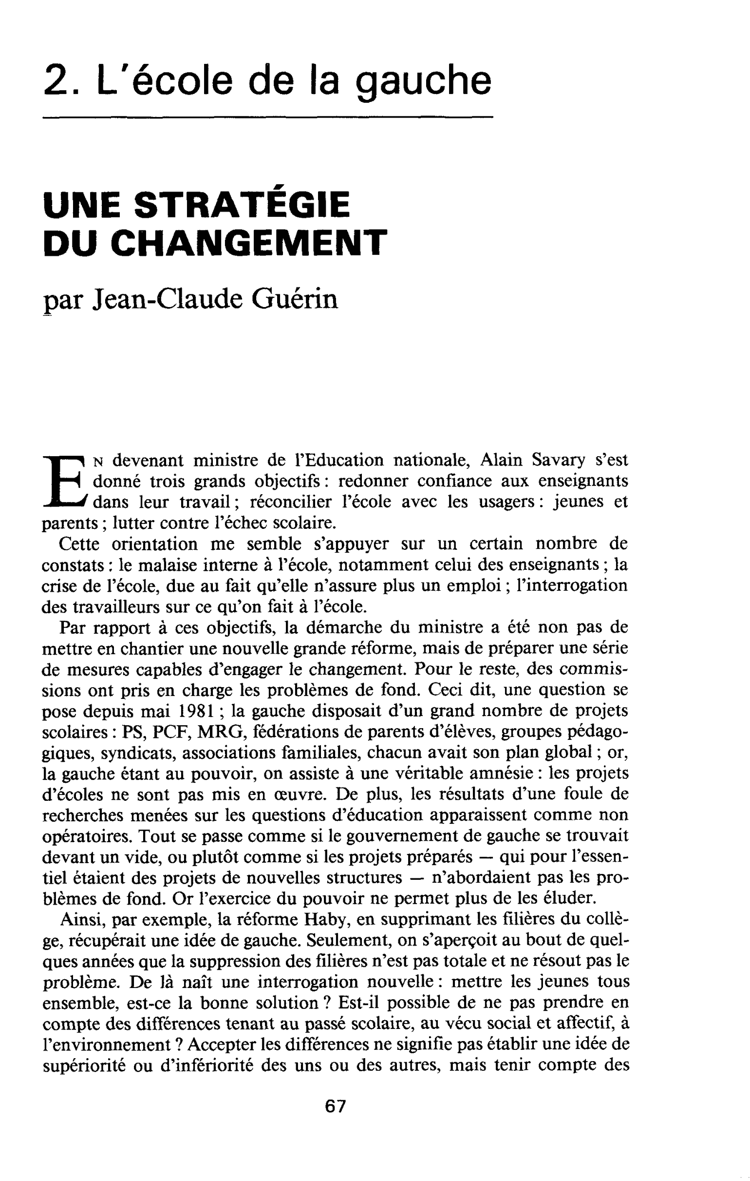 UNE STRATÉGIE DU CHANGEMENT