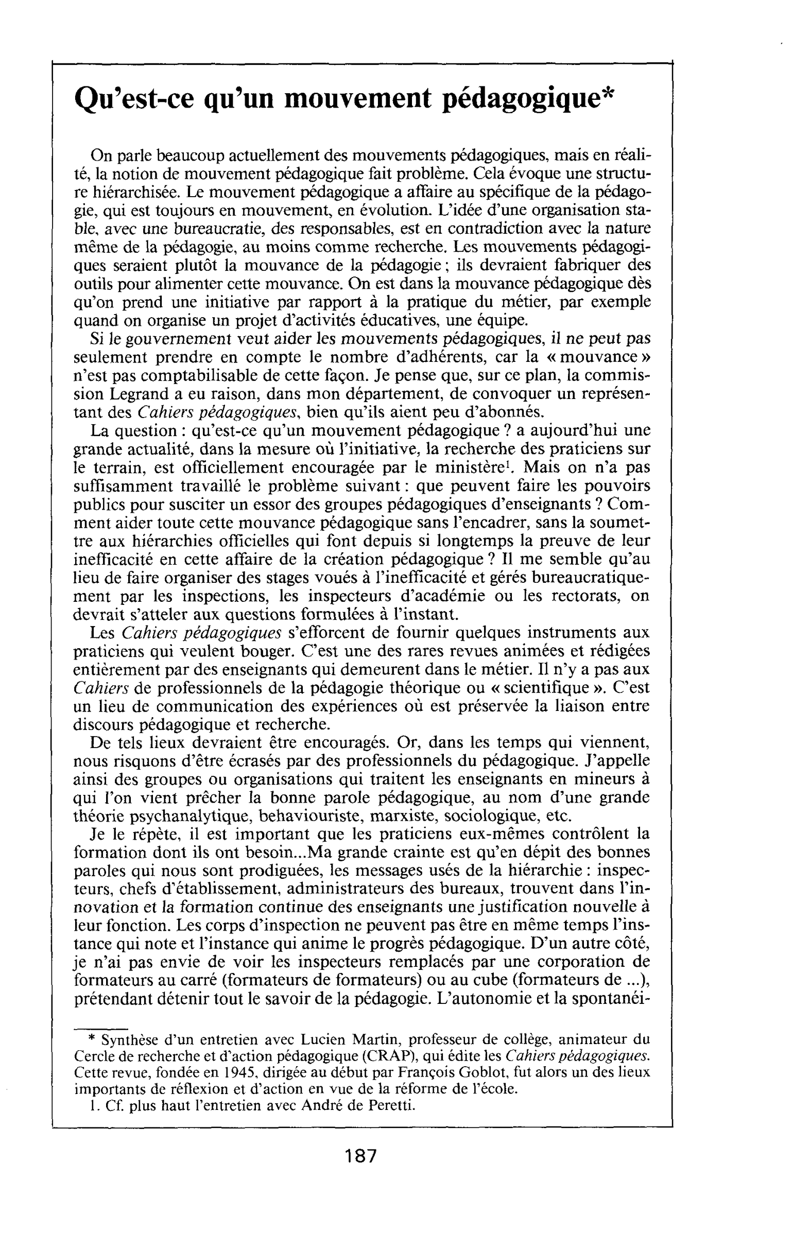 Qu’est-ce qu’un mouvement pédagogique
