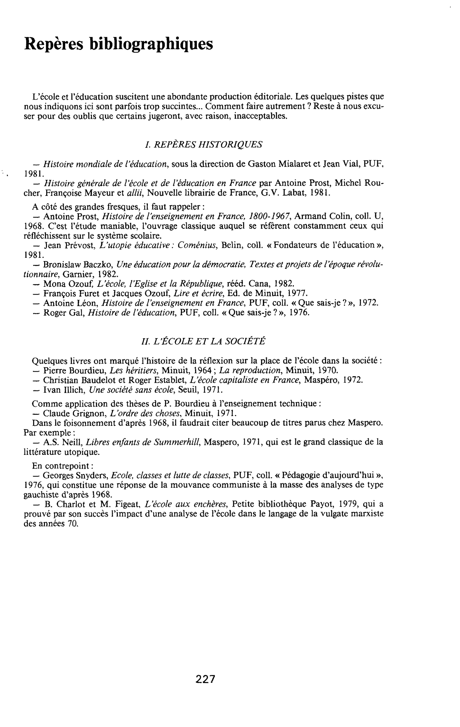 Repères bibliographiques