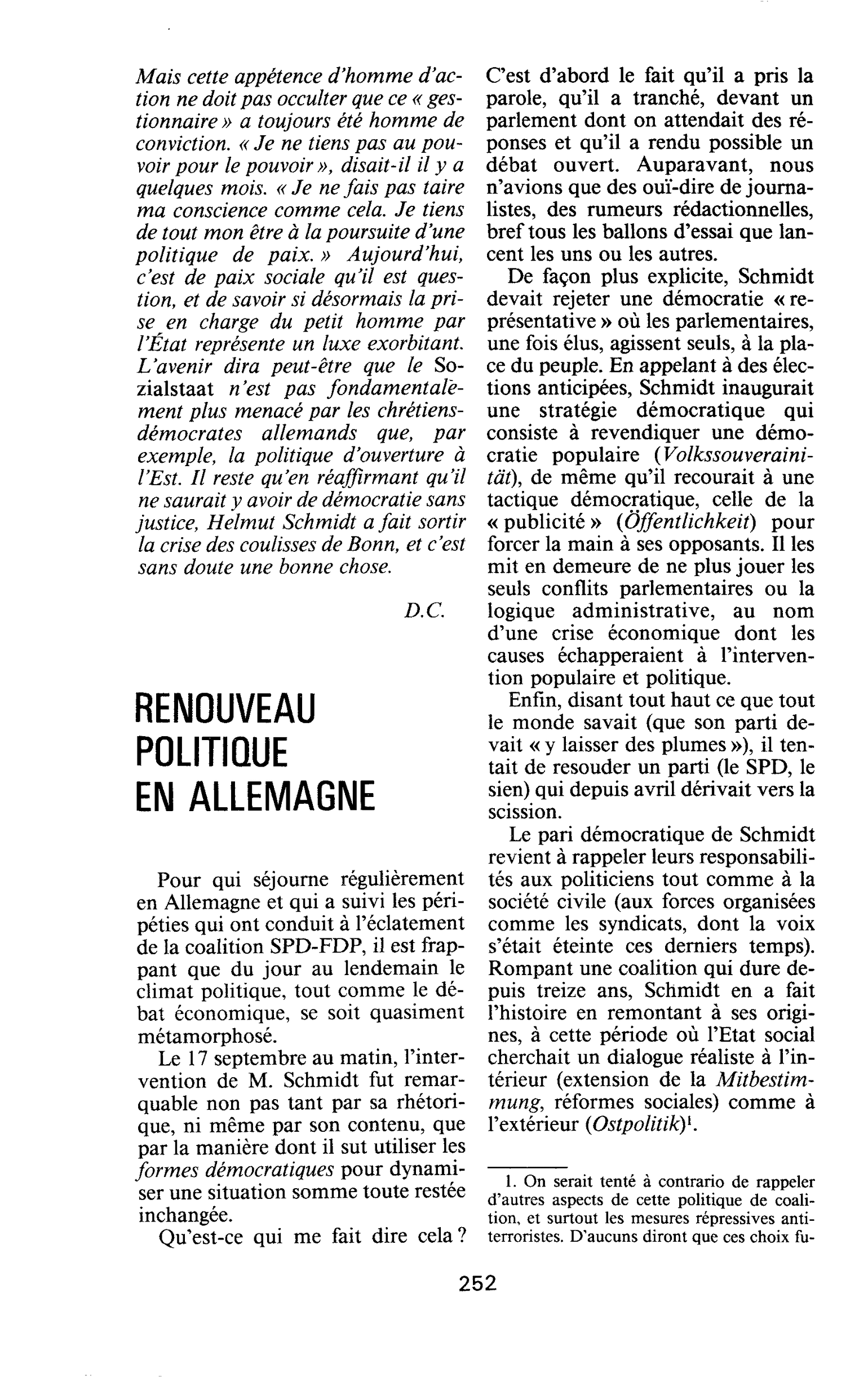 RENOUVEAU POLITIQUE EN ALLEMAGNE