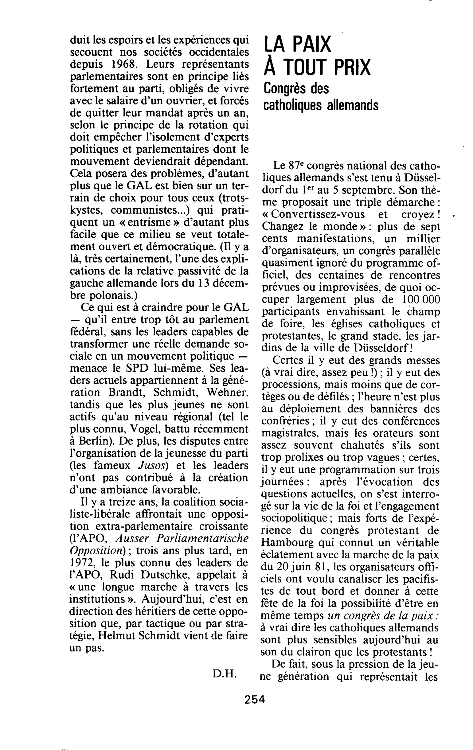 LA PAIX À TOUT PRIX. Congrès des catholiques allemands