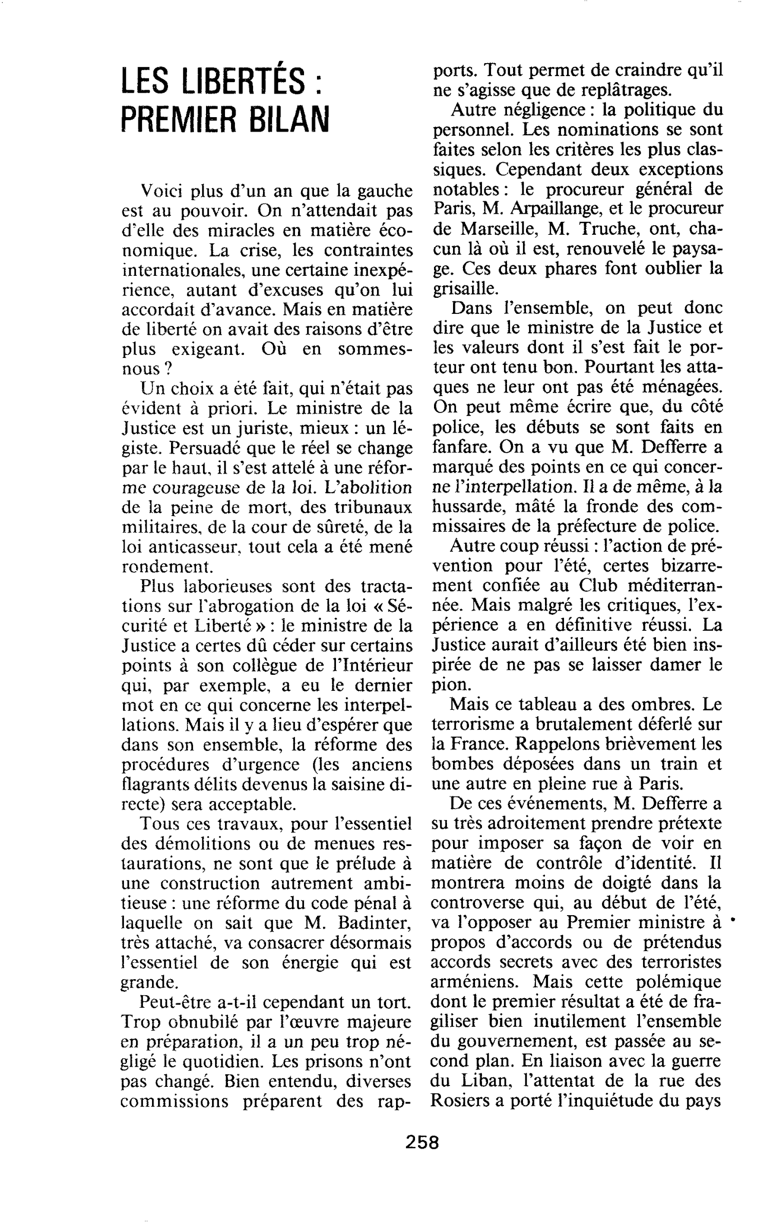 LES LIBERTÉS : PREMIER BILAN