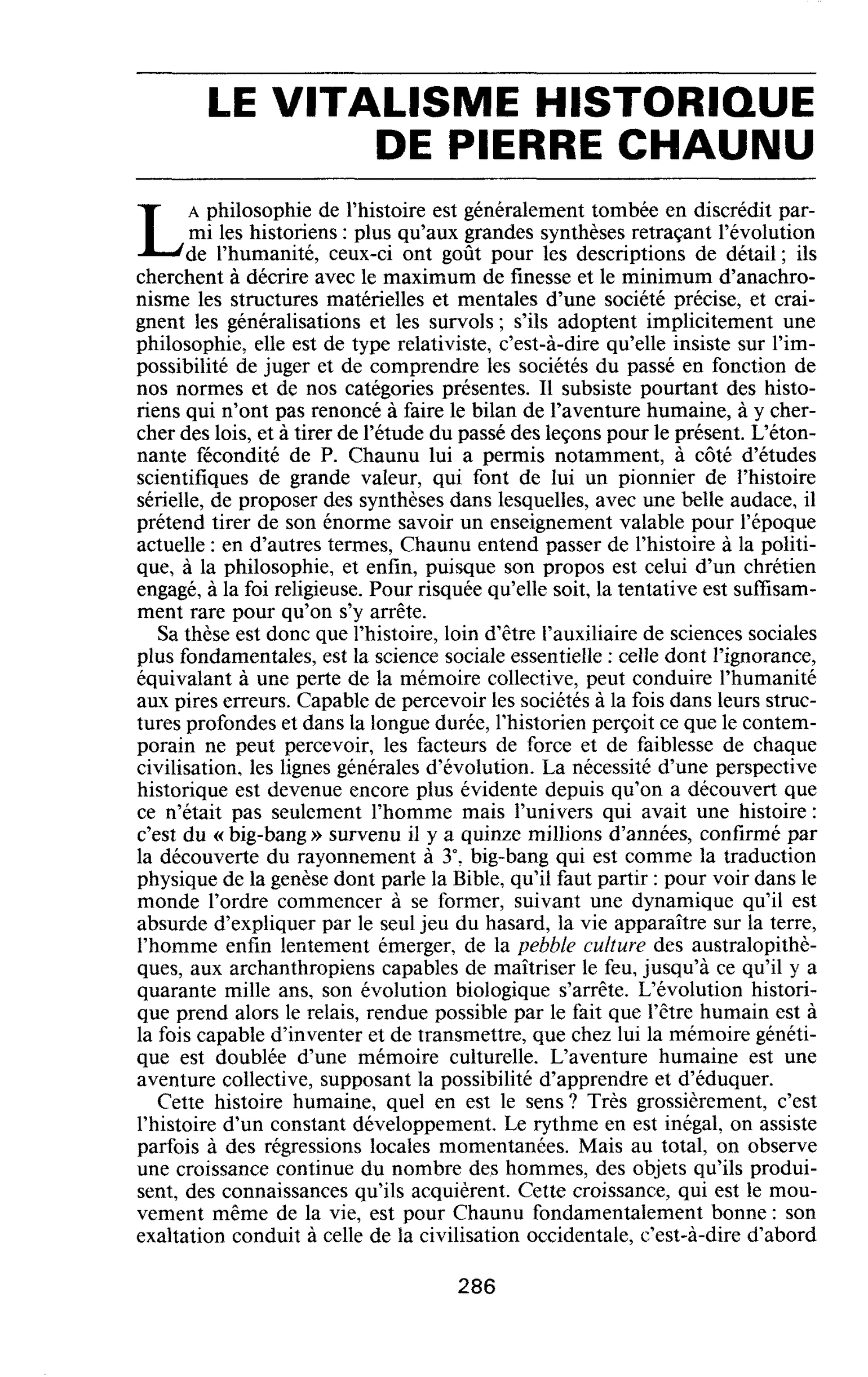 LE VITALISME HISTORIQUE DE PIERRE CHAUNU