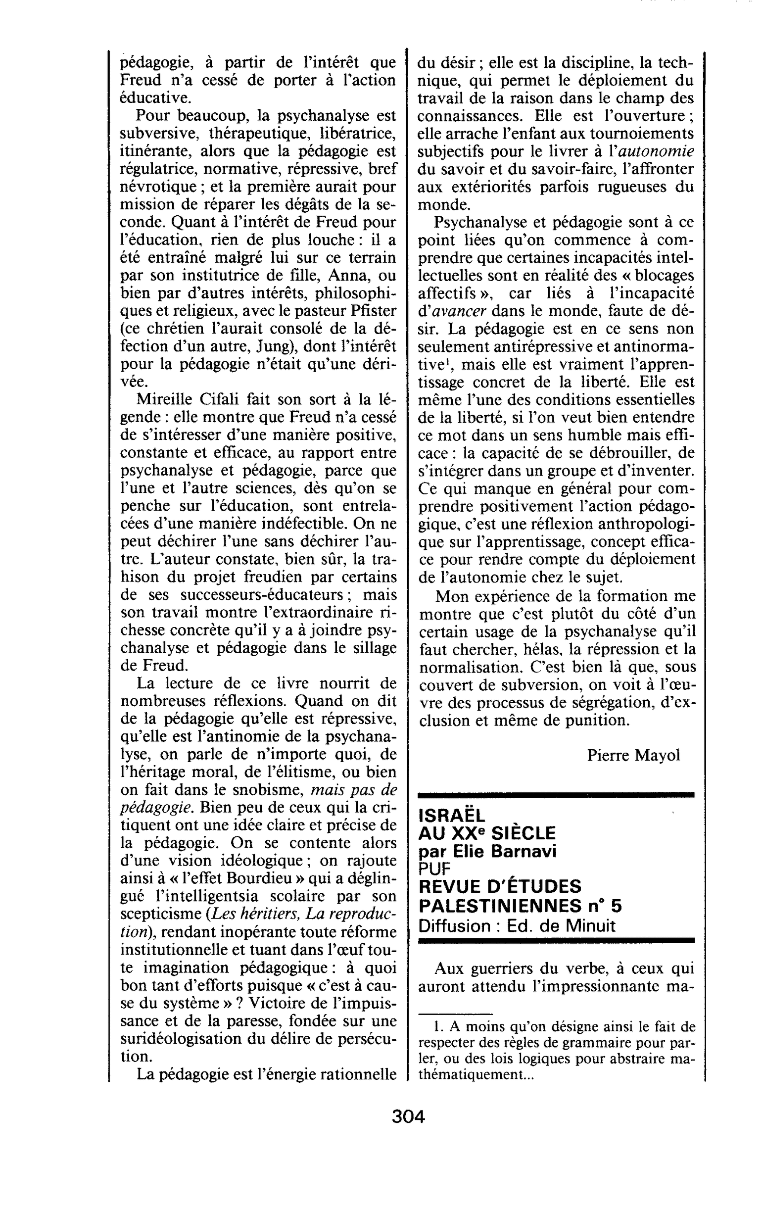 ISRAËL AU XXe SIÈCLE par Elie Barnavi. REVUE D’ETUDES PALESTINIENNES n° 5