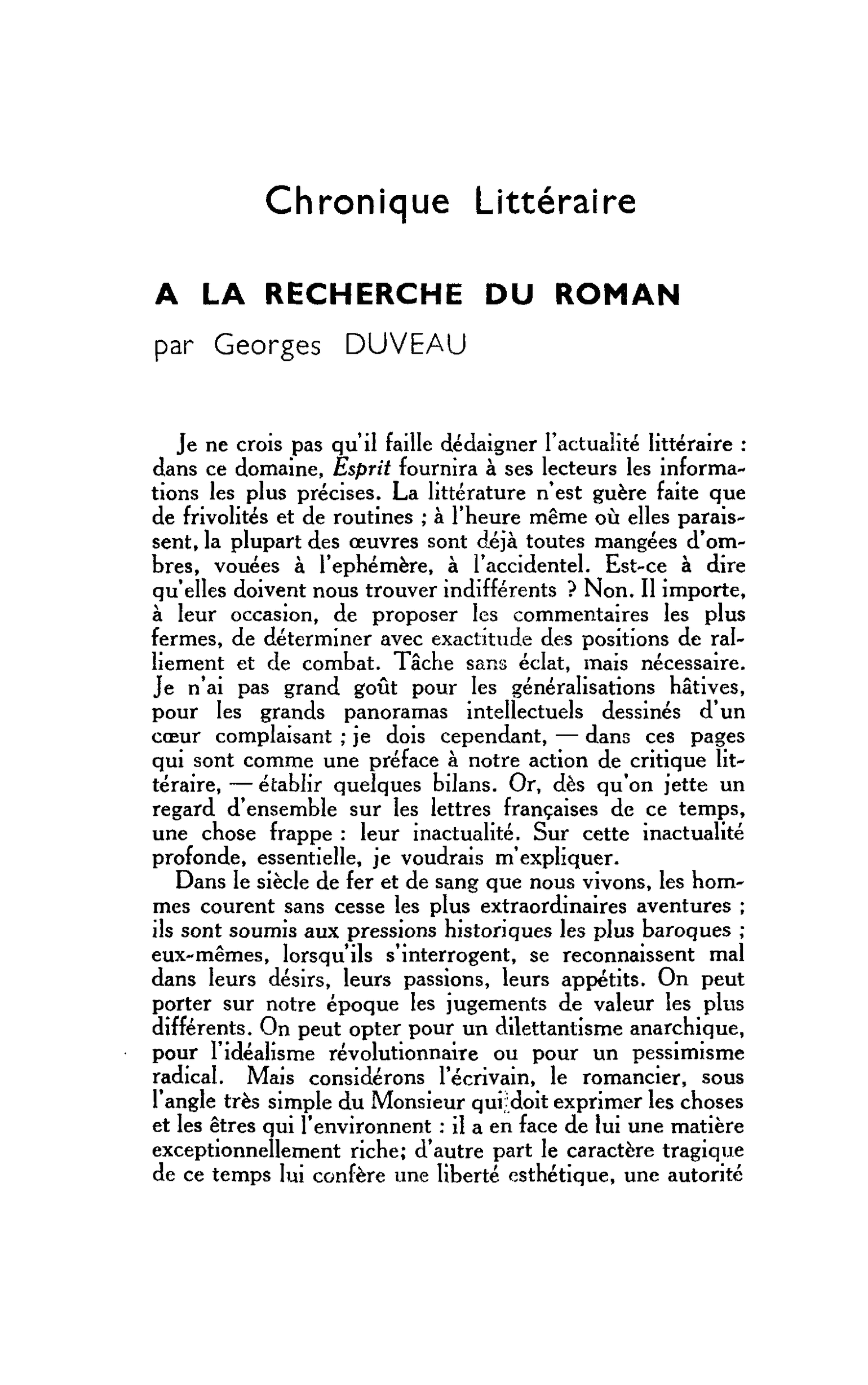 A LA RECHERCHE DU ROMAN