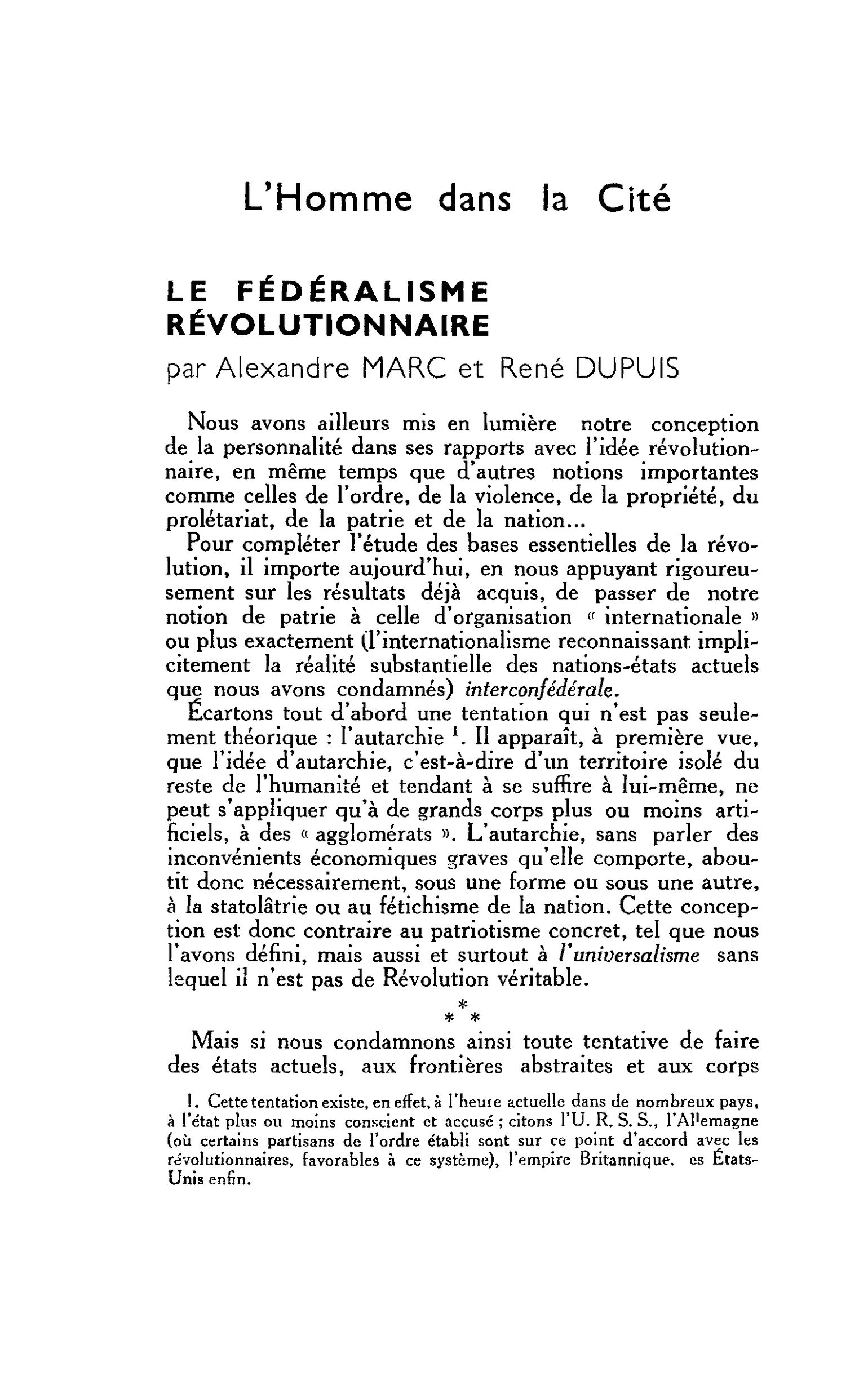 LE FÉDÉRALISME RÉVOLUTIONNAIRE