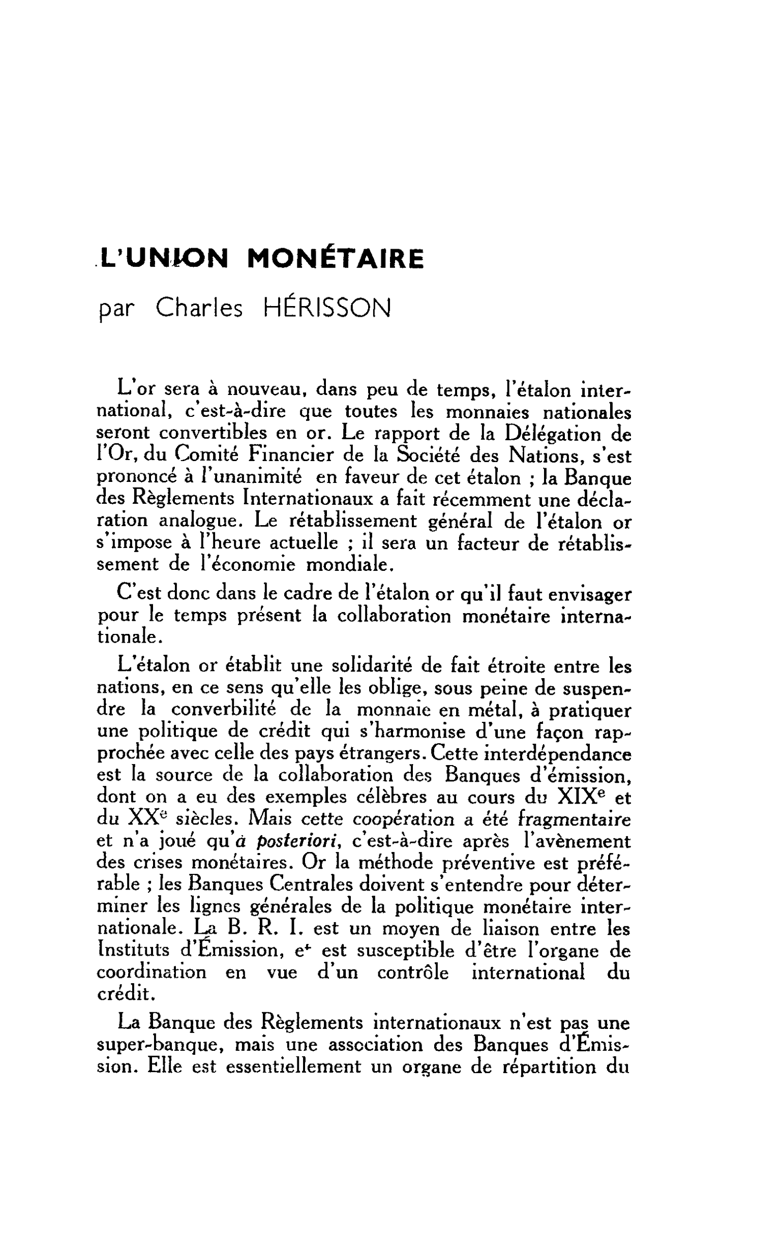 L’UNION MONÉTAIRE