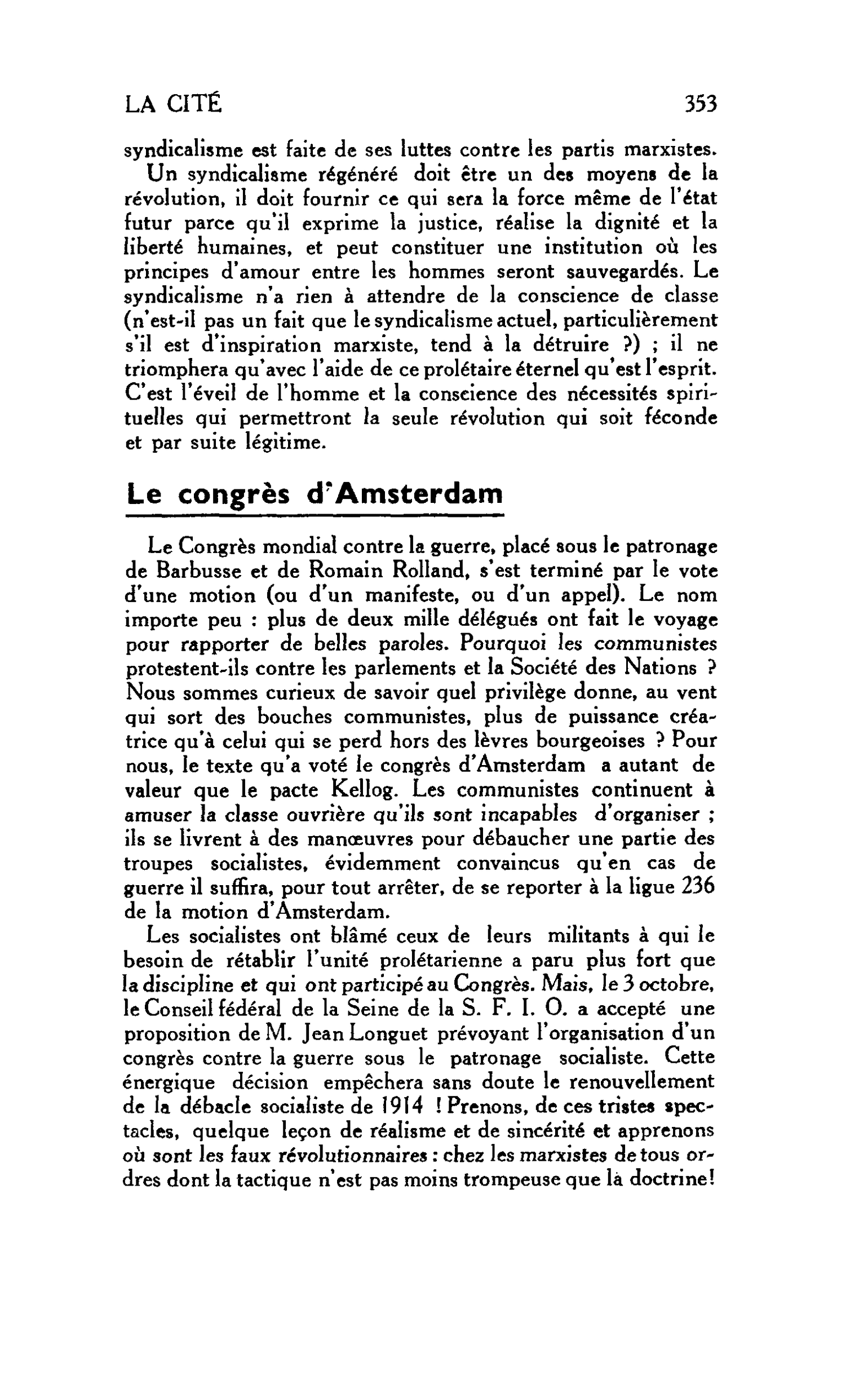 LA CITÉ : Le congrès d’Amsterdam