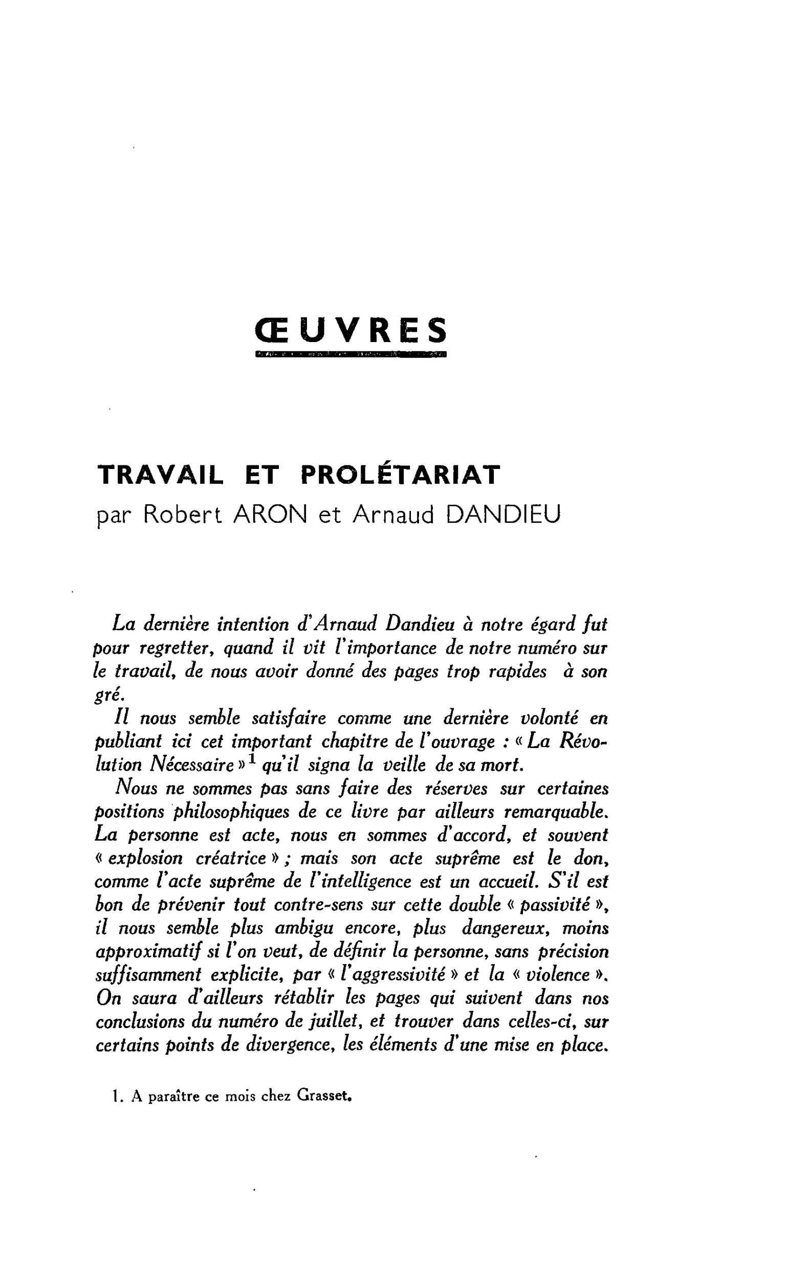 TRAVAIL ET PROLÉTARIAT