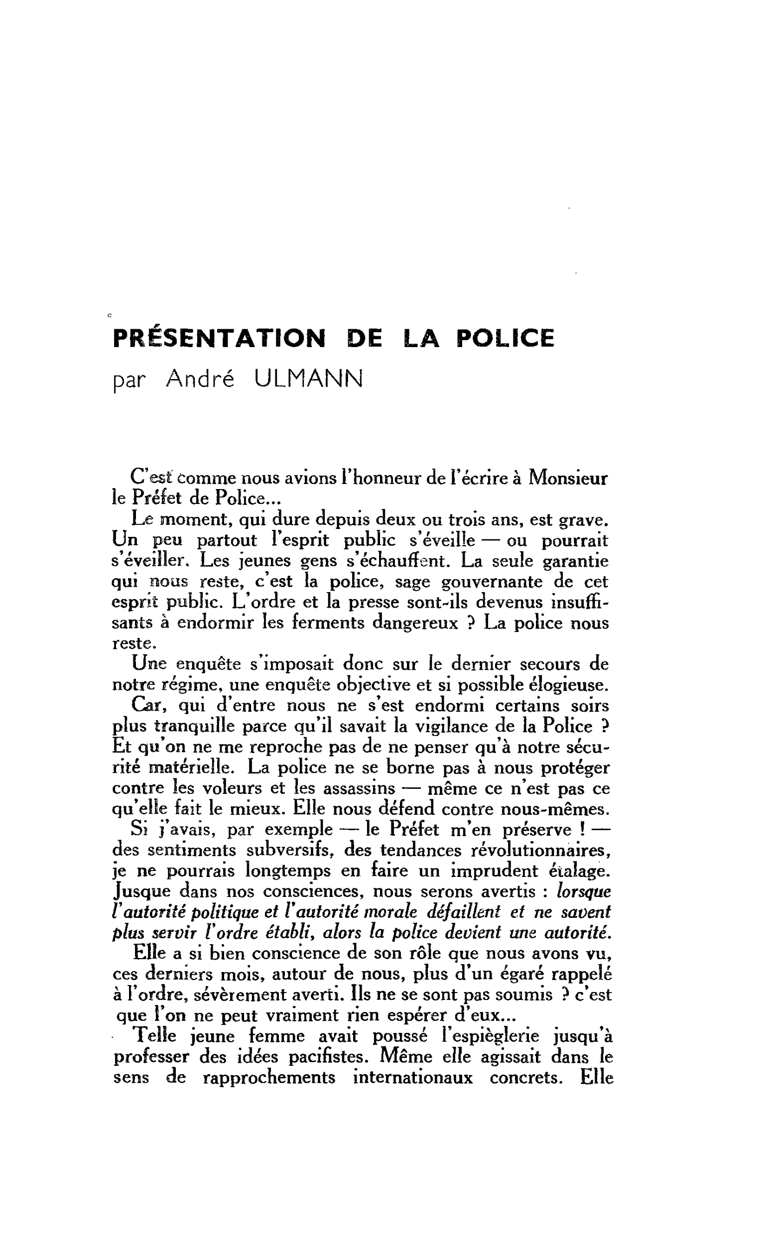 Chronique de la Cité : PRÉSENTATION DE LA POLICE