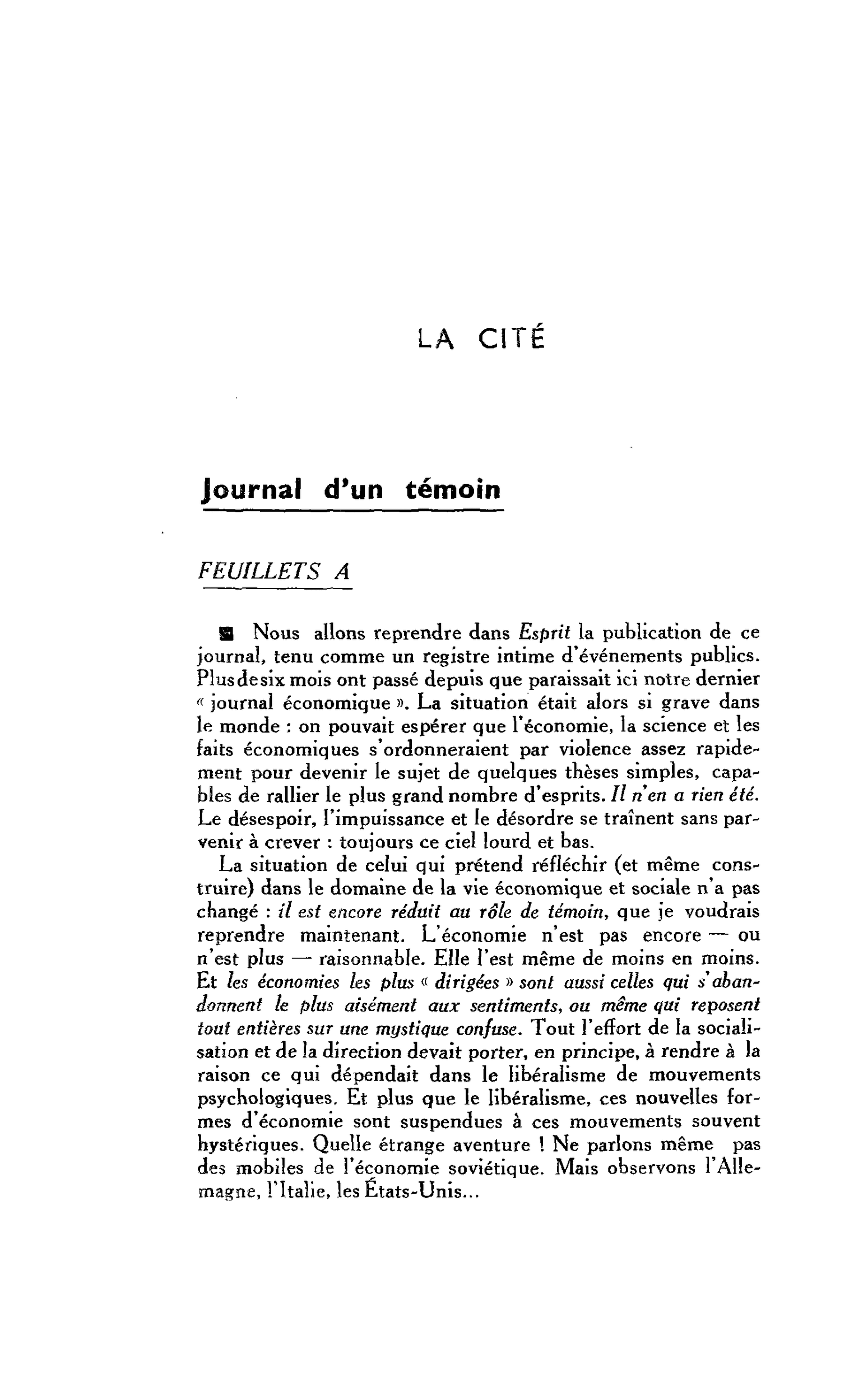 LE THÉATRE : LA CITÉ Journal d’un témoin