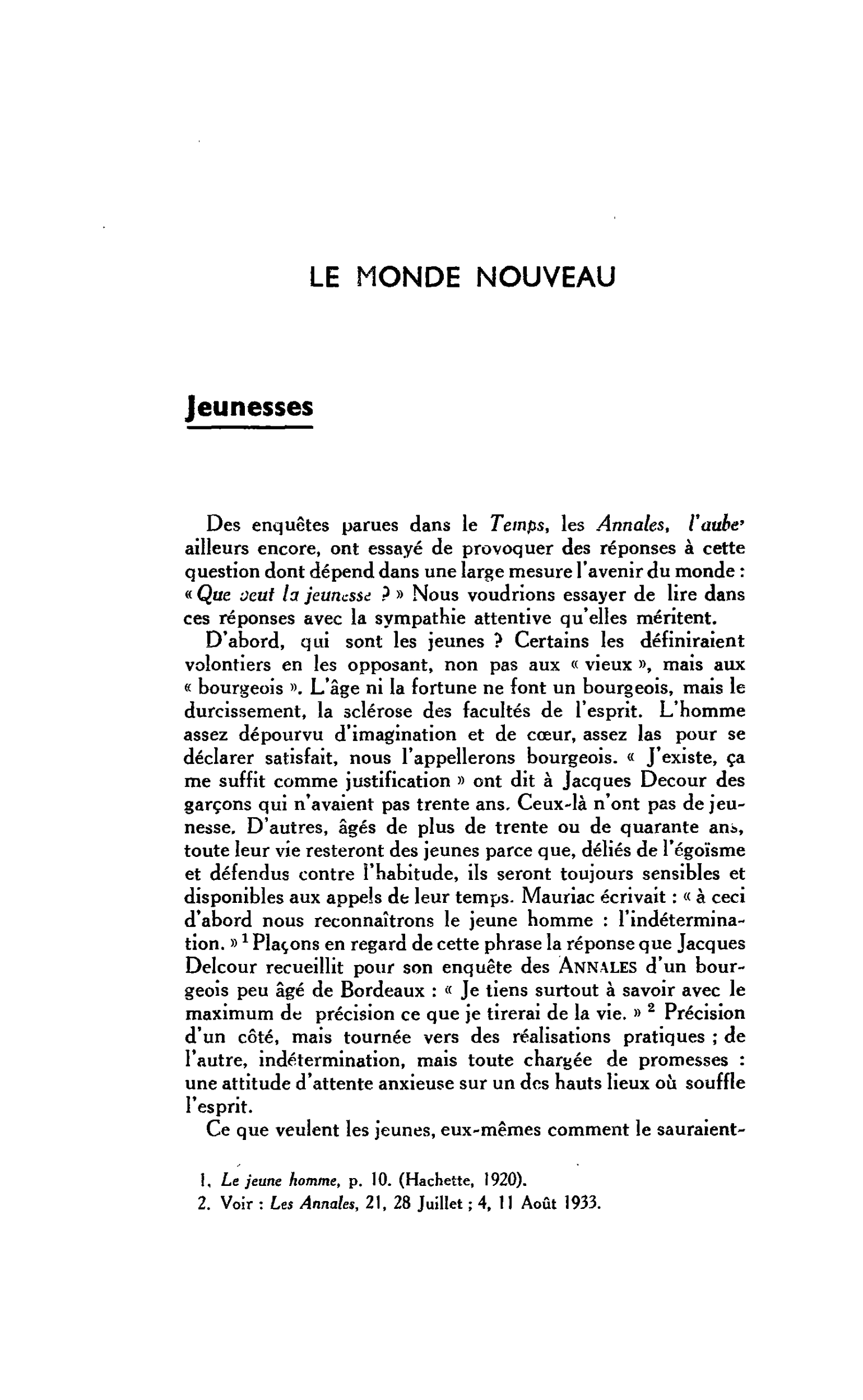 LE MONDE NOUVEAU. Jeunesses
