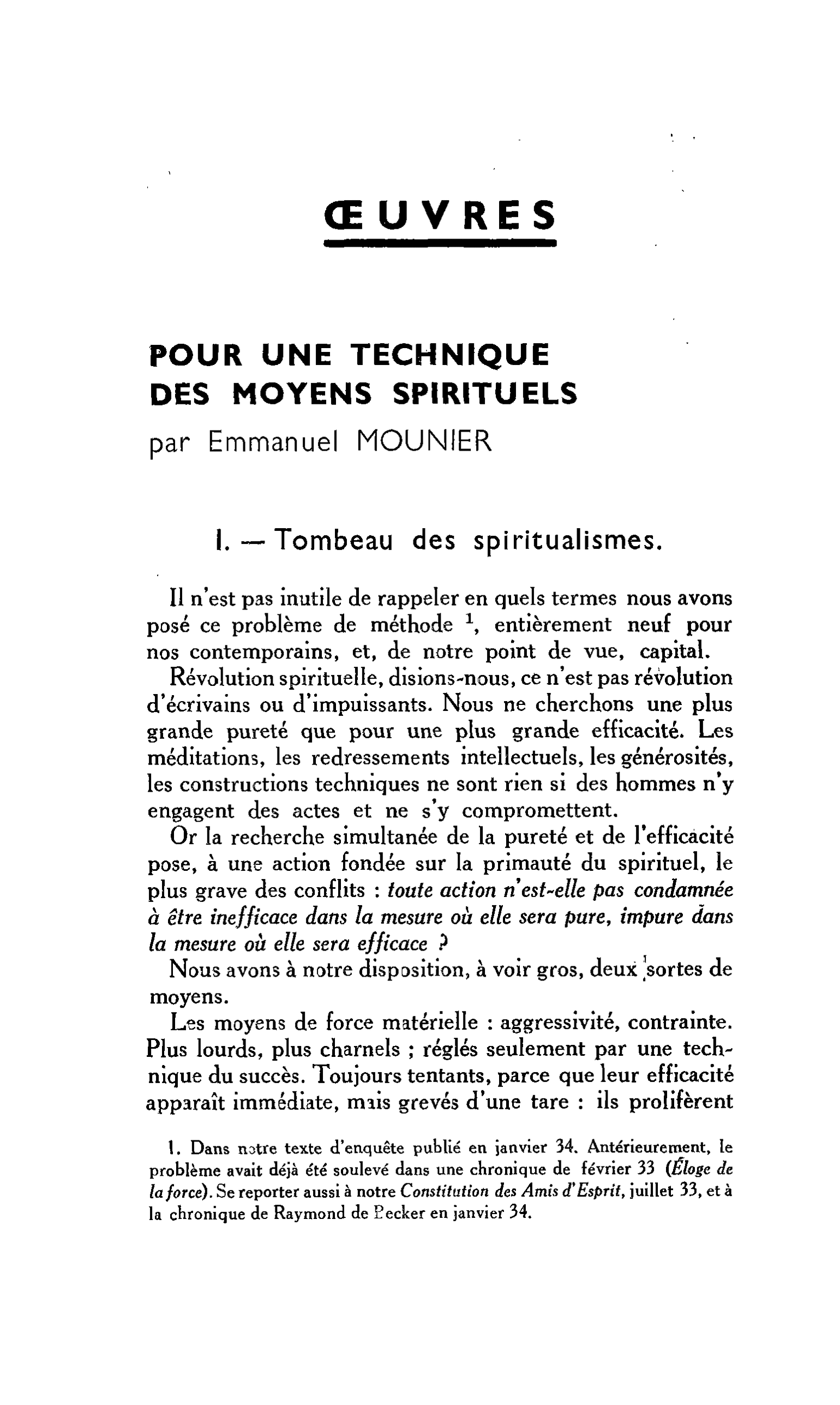 POUR UNE TECHNIQUE DES MOYENS SPIRITUELS