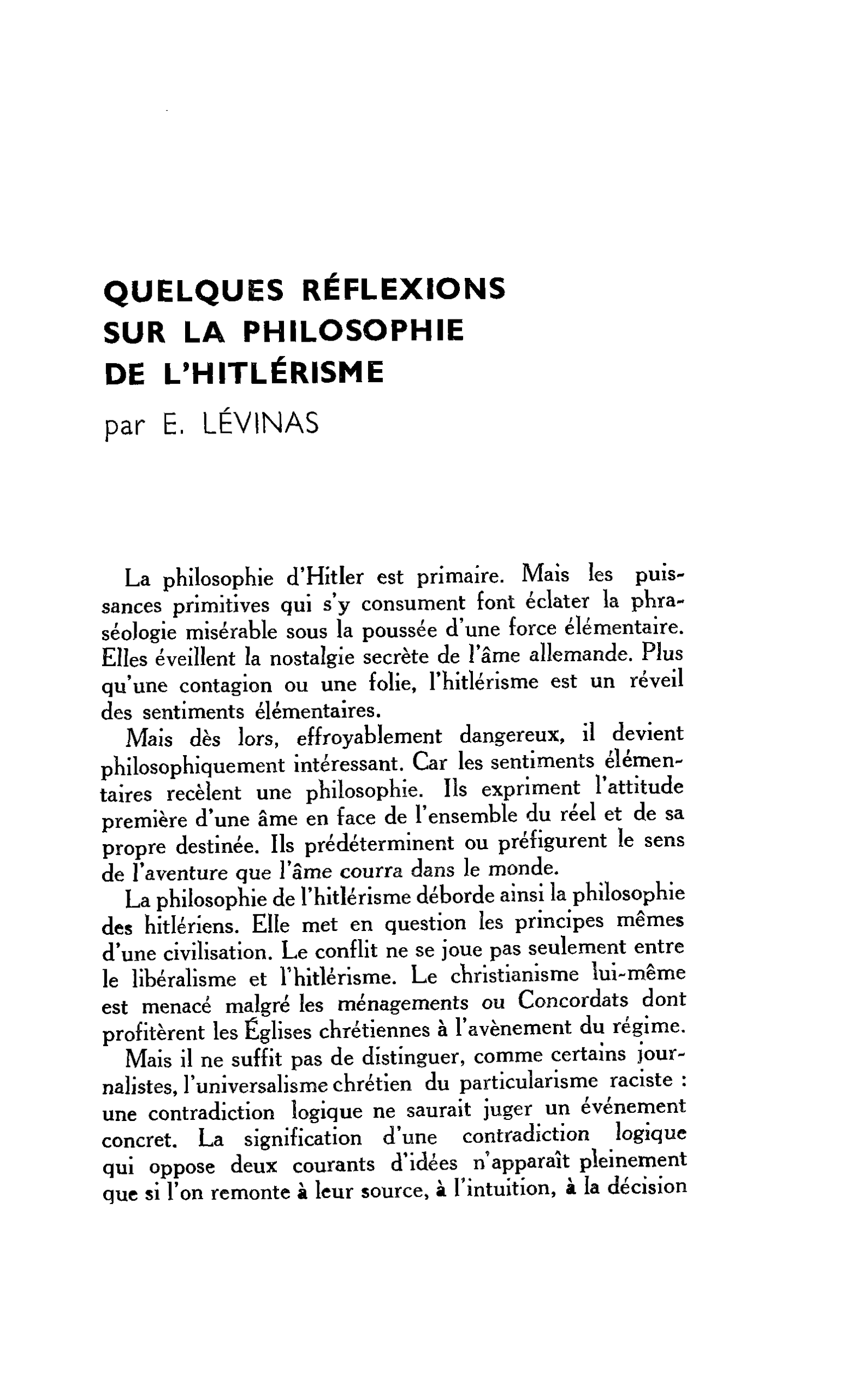 Quelques réflexions sur la philosophie de l’hitlérisme