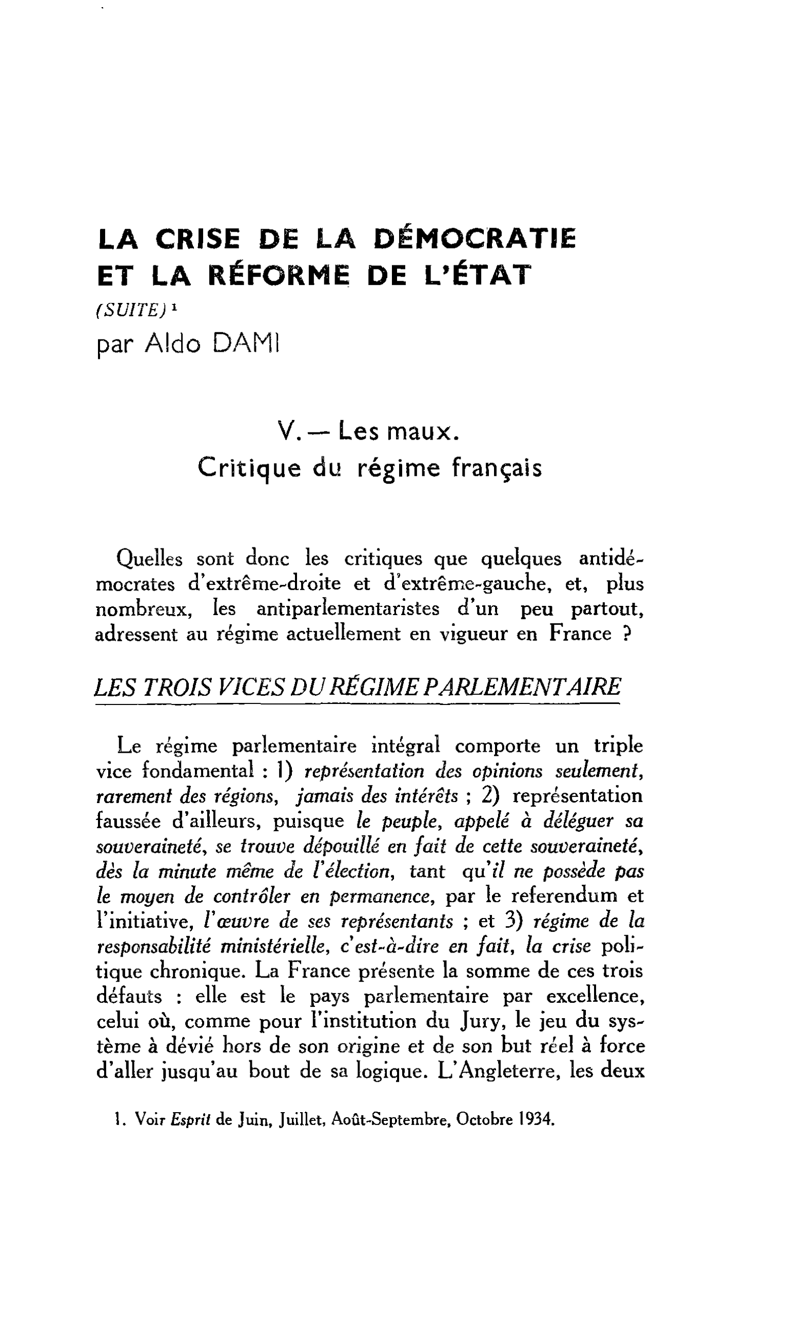 LA CRISE DE LA DÉMOCRATIE ET LA RÉFORME DE L’ÉTAT (SUITE)