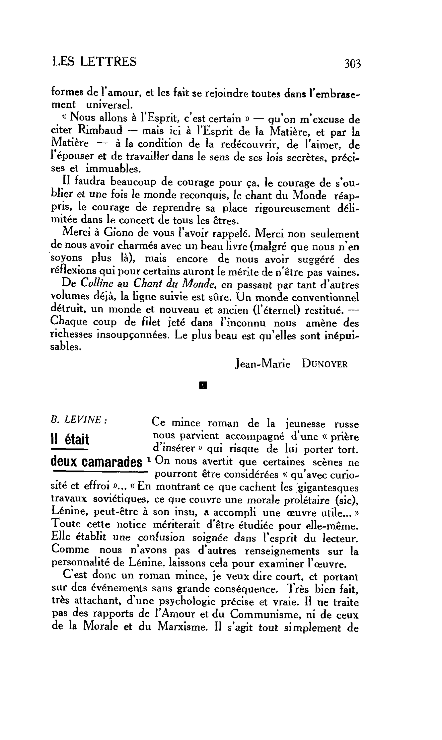 LA RELIGION ET LE MONDE. B. LEVINE : Il était deux camarades