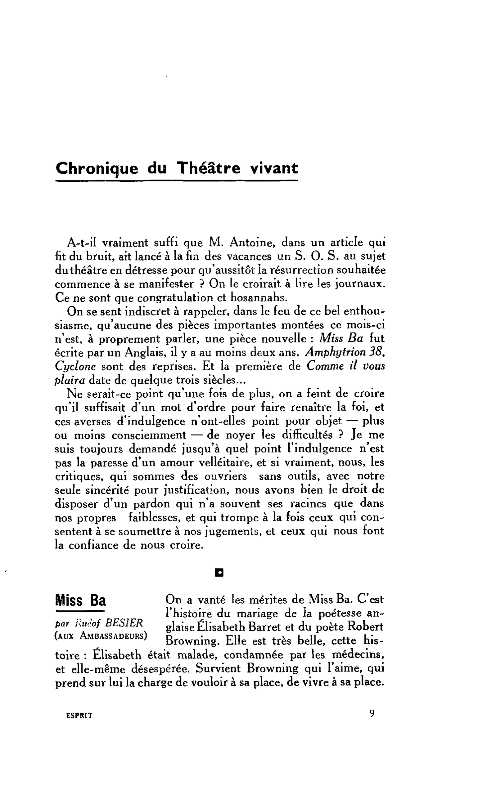 LA RELIGION ET LE MONDE : Chronique du Théâtre vivant