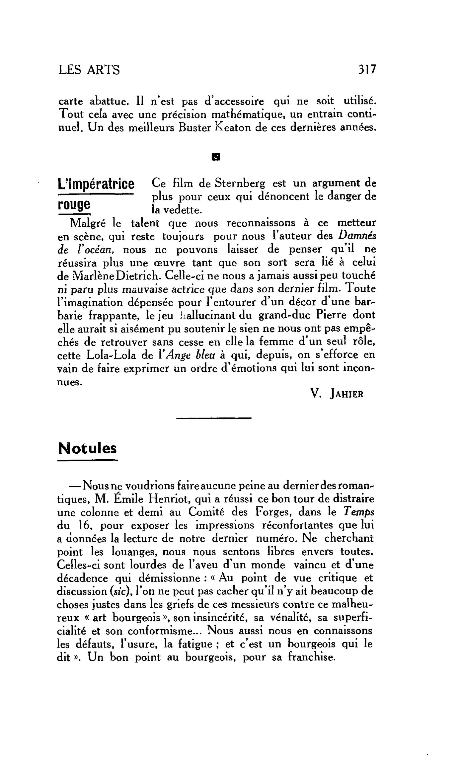 LES ARTS : Notules