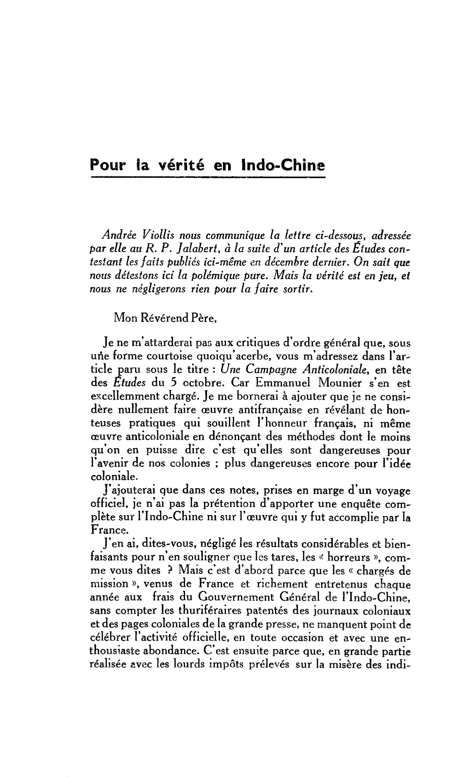 LA CITE : Pour la vérité en Indo-Chine
