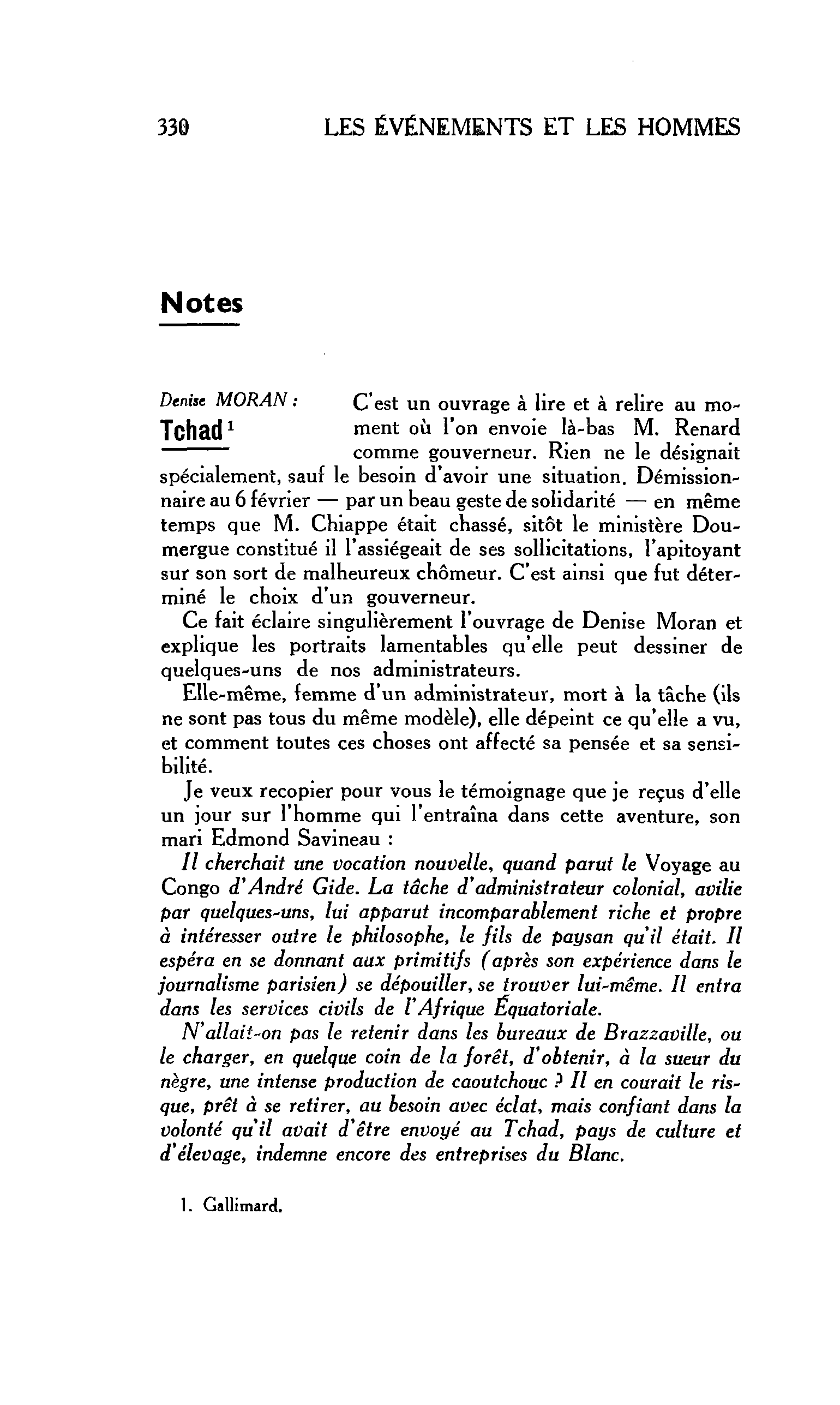 LA CITE. Notes Denise MORAN : Tchad