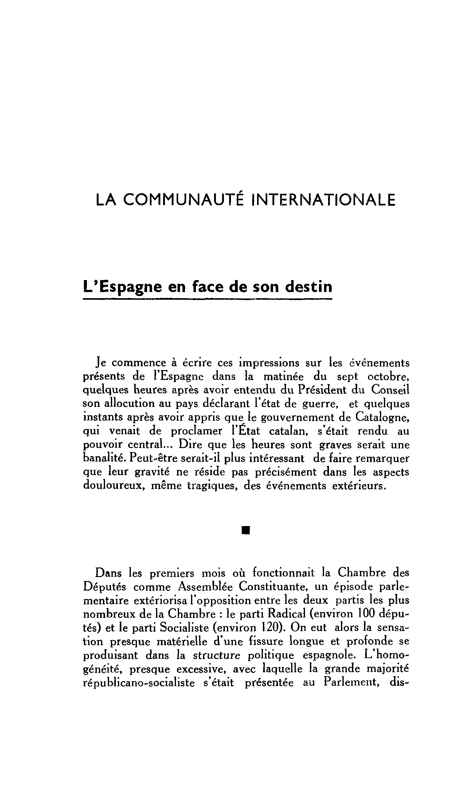 LA COMMUNAUTE INTERNATIONALE : L’Espagne en face de son destin
