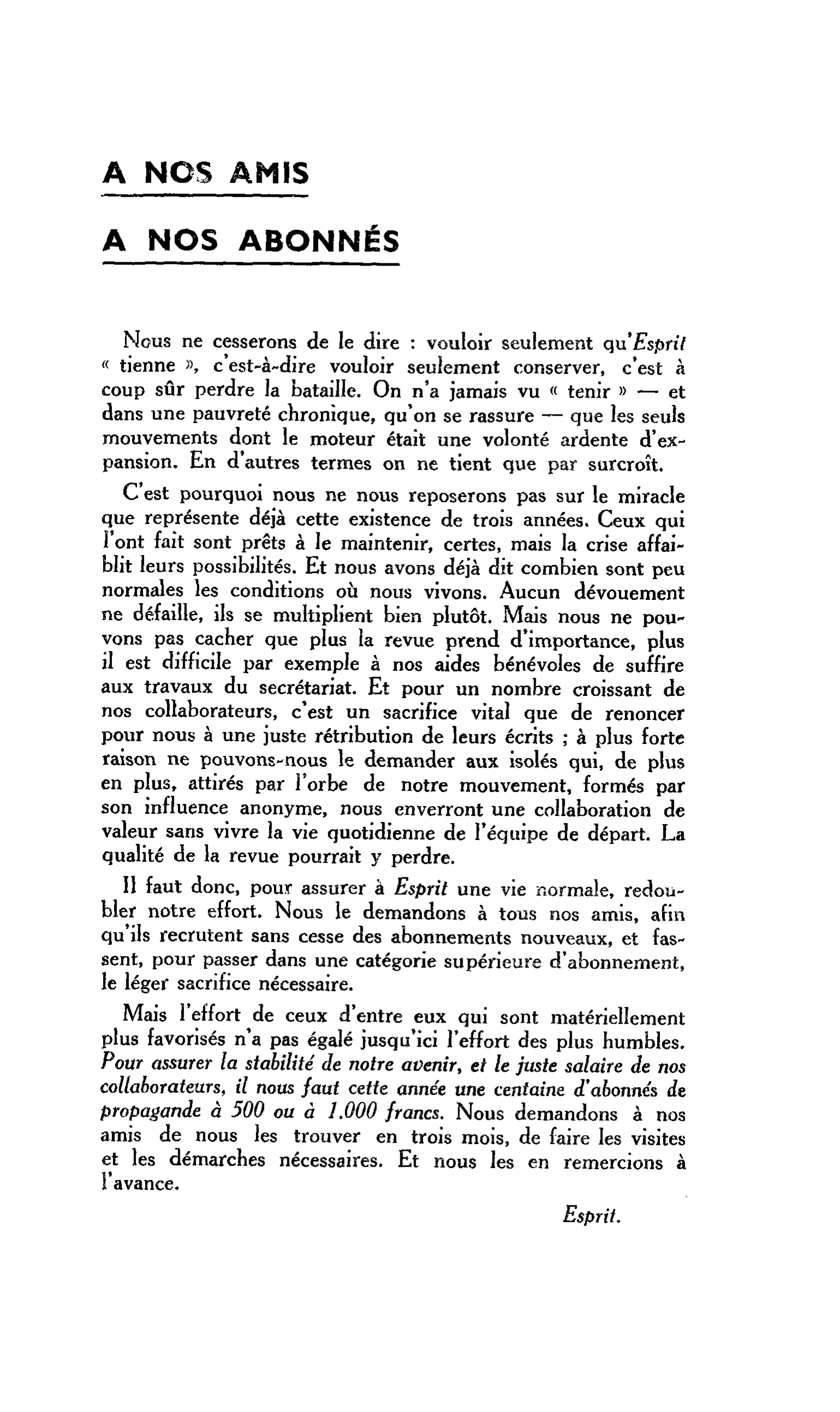 A NOS AMIS A NOS ABONNÉS