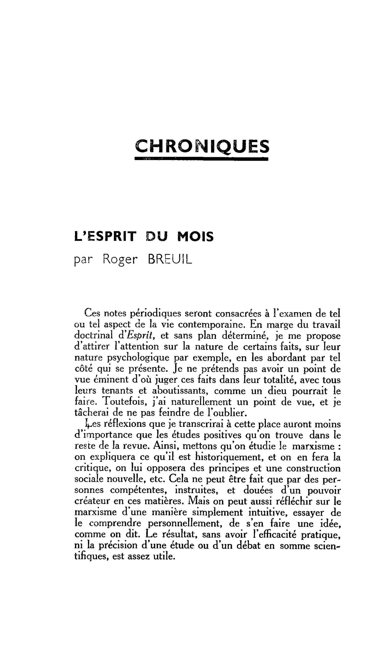 L’ESPRIT DU MOIS